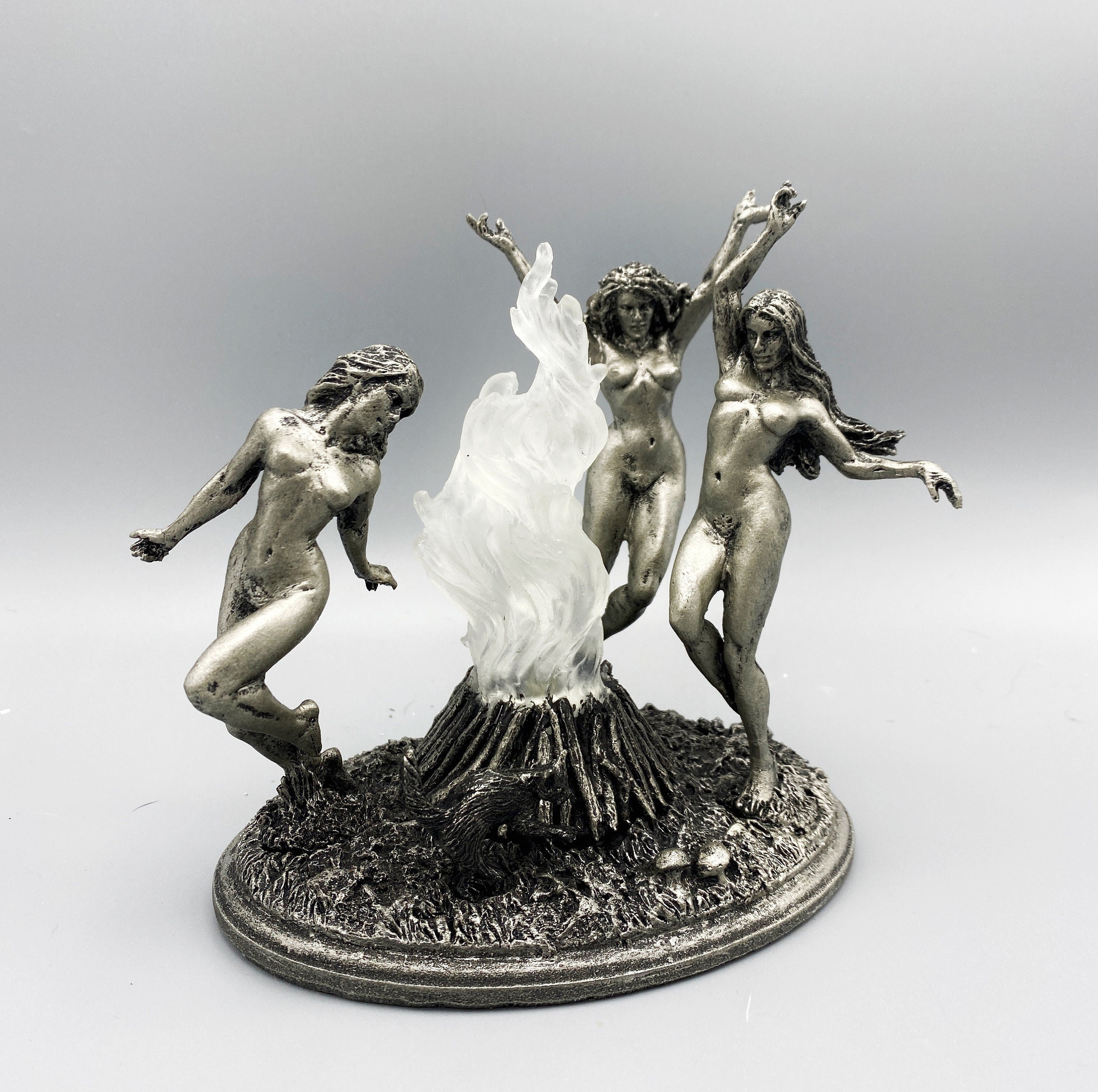 Witch’s Sabbath Statue, Hand Painted Resin Sculpture with LED Tea Light | Pagan Folklore Figurine | Witchy Art for Gothic Home Decor