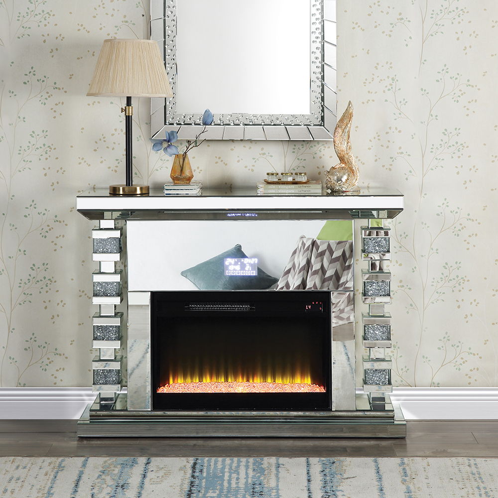 Noralie - 47" Fireplace With Bluetooth - Mirrored & Faux Diamonds