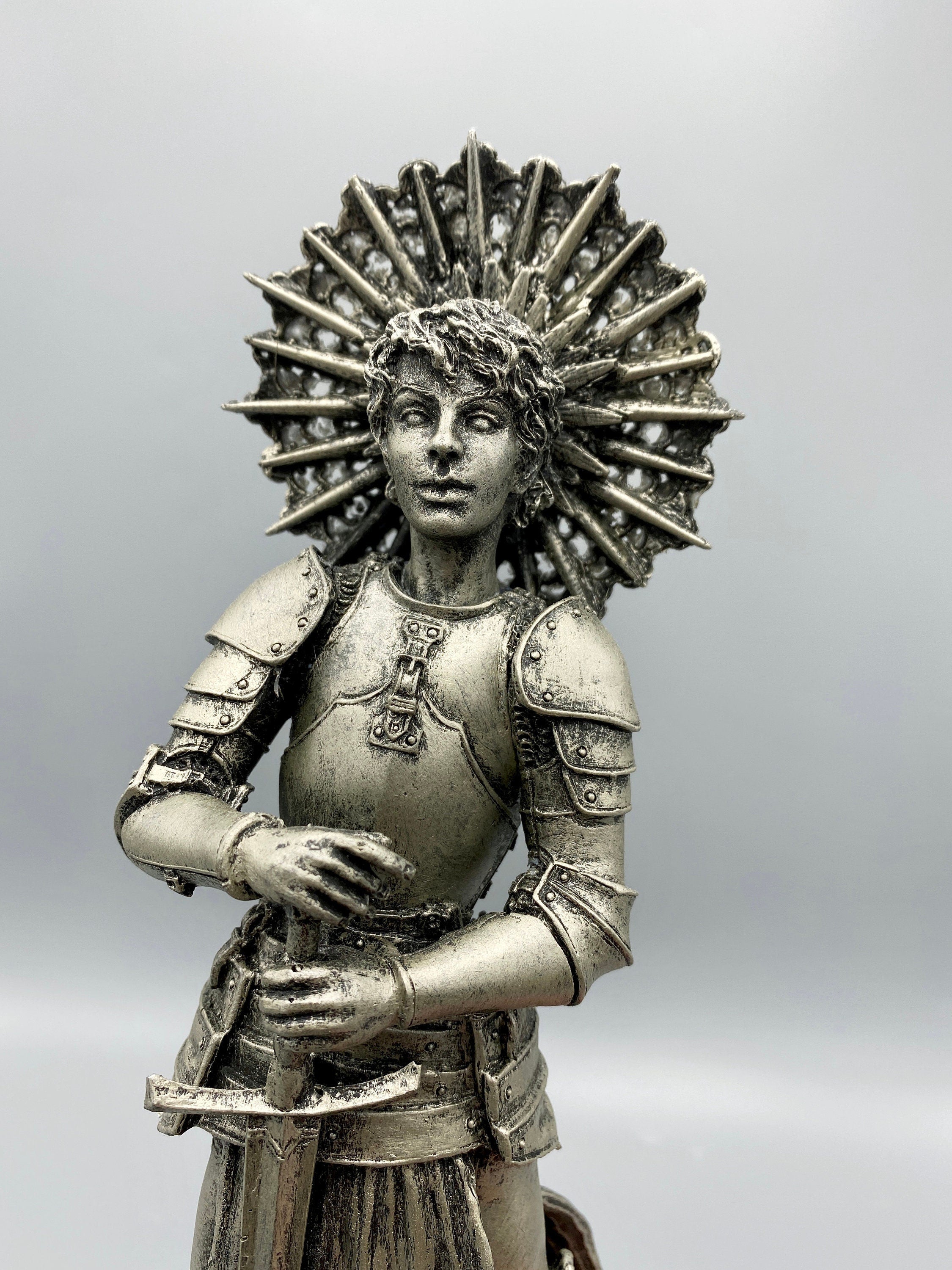 Joan of Arc Statue, Hand Painted Resin Sculpture | Medieval Warrior Saint Figurine | Feminist Icon Decor
