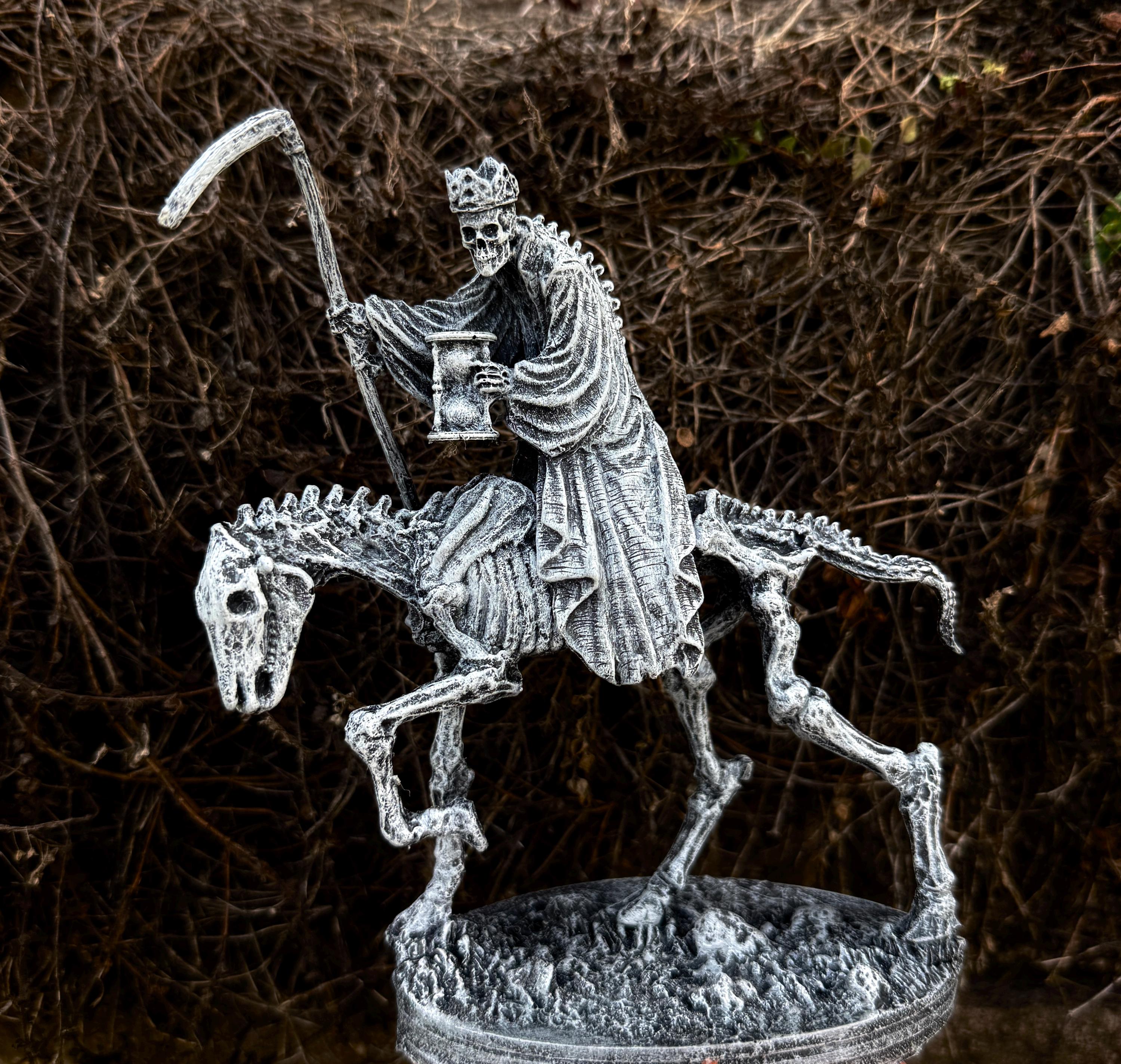 Triumph of Death: Grim Reaper on Skeletal Horse Statue, Hand Painted Resin Figurine, Horror Art |Gift for Gothic and Dark Fantasy Collectors