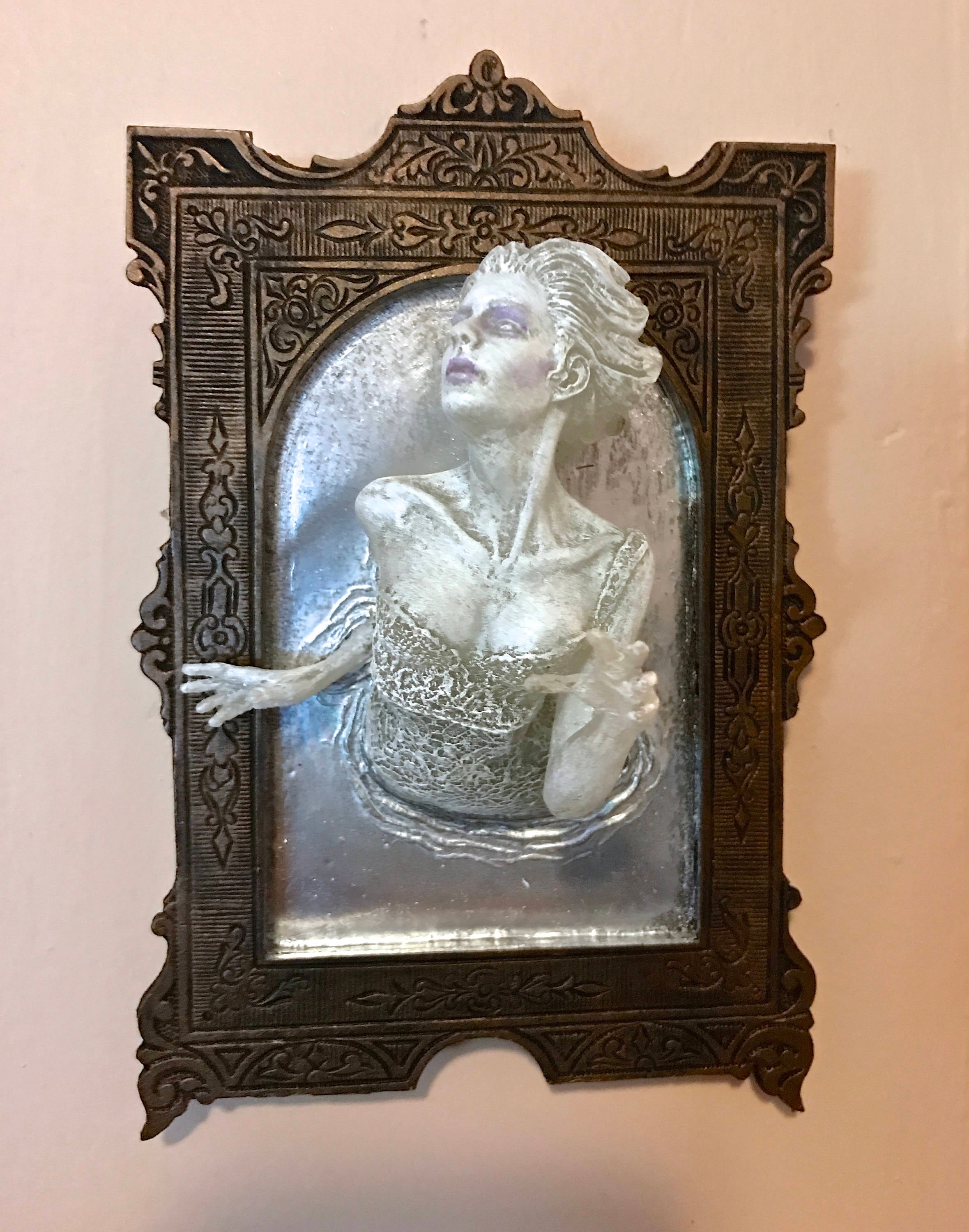 Ghost in the Mirror Wall Plaque, Resin, White Finish | Victorian Gothic Haunted Wall Art |  Gift for Halloween and Spooky Home Decor