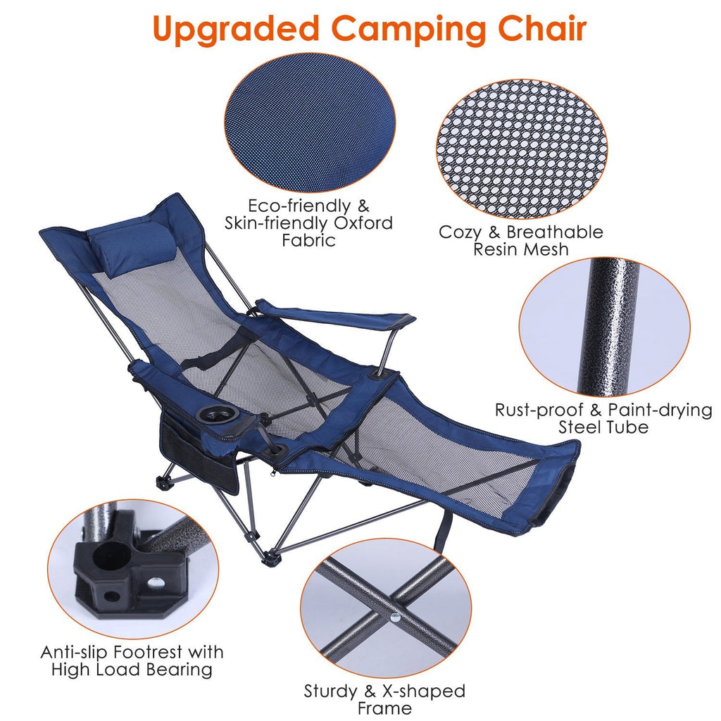 Foldable Camping Chair with Reclining Backrest & Carry Bag