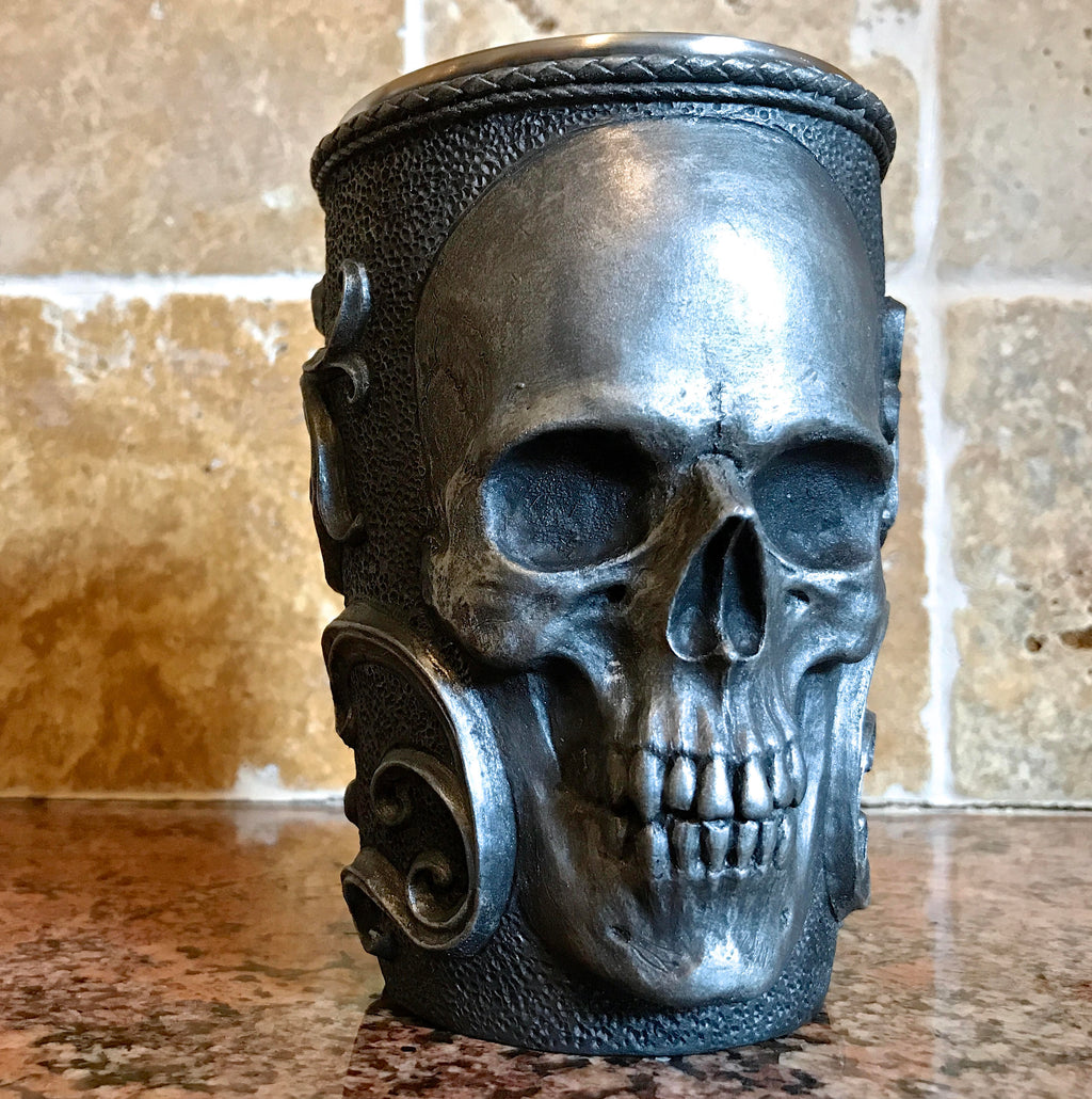 Necromancer Skull Mug, Hand Sculpted Resin Gothic Art Mug with Stainless Steel Liner
