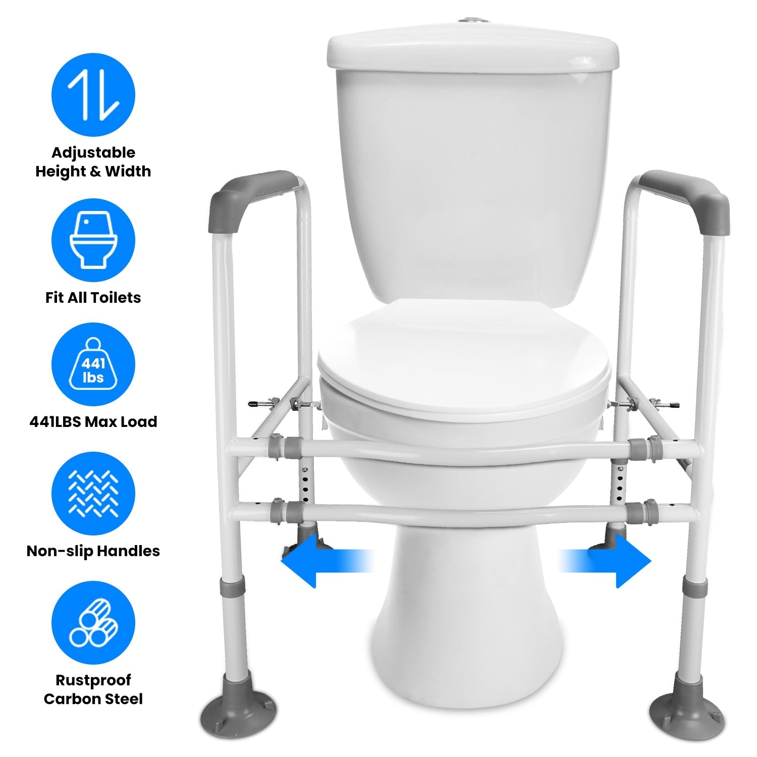 Toilet Safety Rails for Elderly Adjustable Toilet Safety Rails Stand Alone Toilet Safety Frame with Adjustable Heights Width for Elderly Pregnant Pati