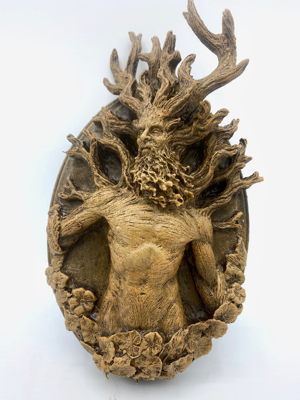 Green Man/ Cernunnos Wall Plaque, Hand Painted Resin Sculpture | Mythic Forest Creature Wall Art |Woodland Ent Wall Plaque for Nature Lovers