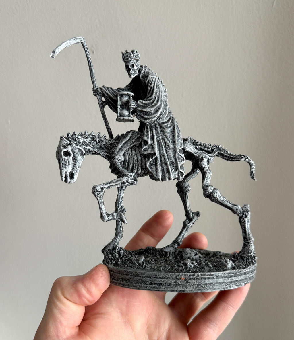 Triumph of Death: Grim Reaper on Skeletal Horse Statue, Hand Painted Resin Figurine, Horror Art |Gift for Gothic and Dark Fantasy Collectors