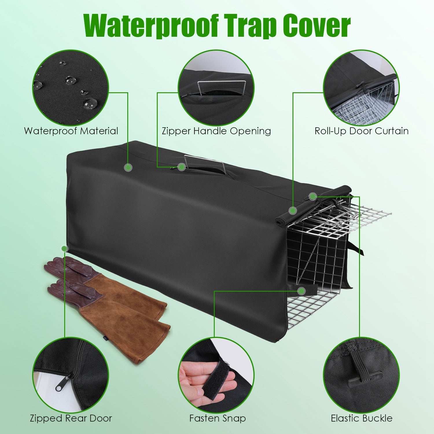 Humane Cat Trap Cage With Waterproof Cover Gloves Catch Release Live Animal Rodent Cage Collapsible Galvanized Wire for Raccoons Beavers Groundhogs Fo