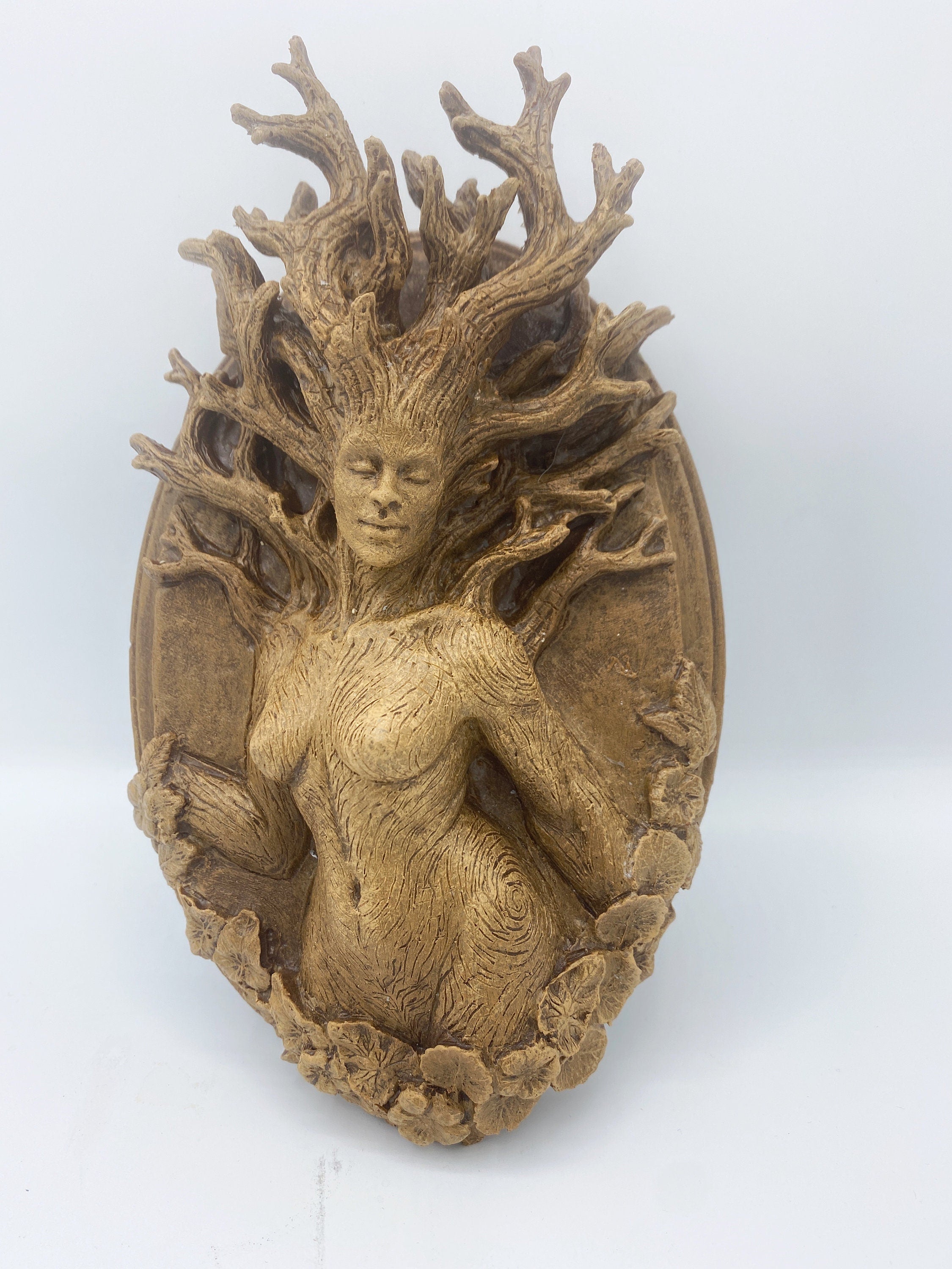 Dryad Wall Plaque, Hand Painted Resin Sculpture | Mythic Forest Creature Wall Art | Woodland Goddess Wall Plaque for Nature Lovers