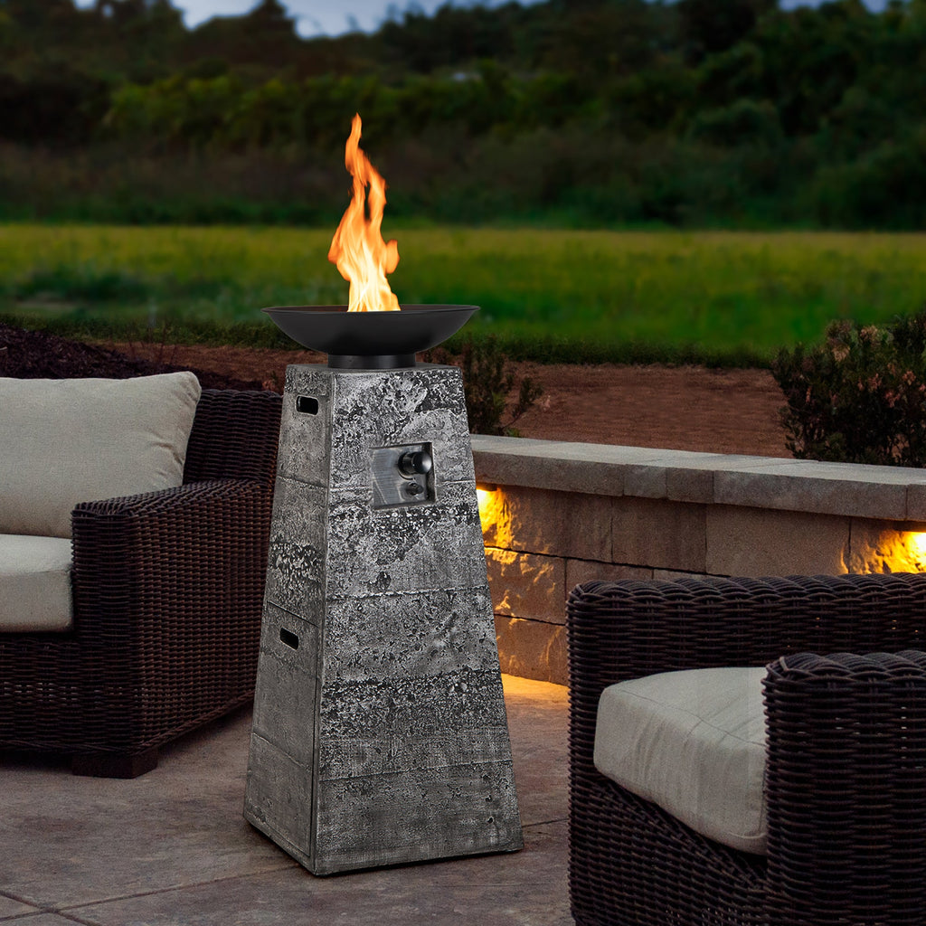 Tall Outdoor Fire Pit 48", Propane Fire Column, 30,000 BTU with Cover