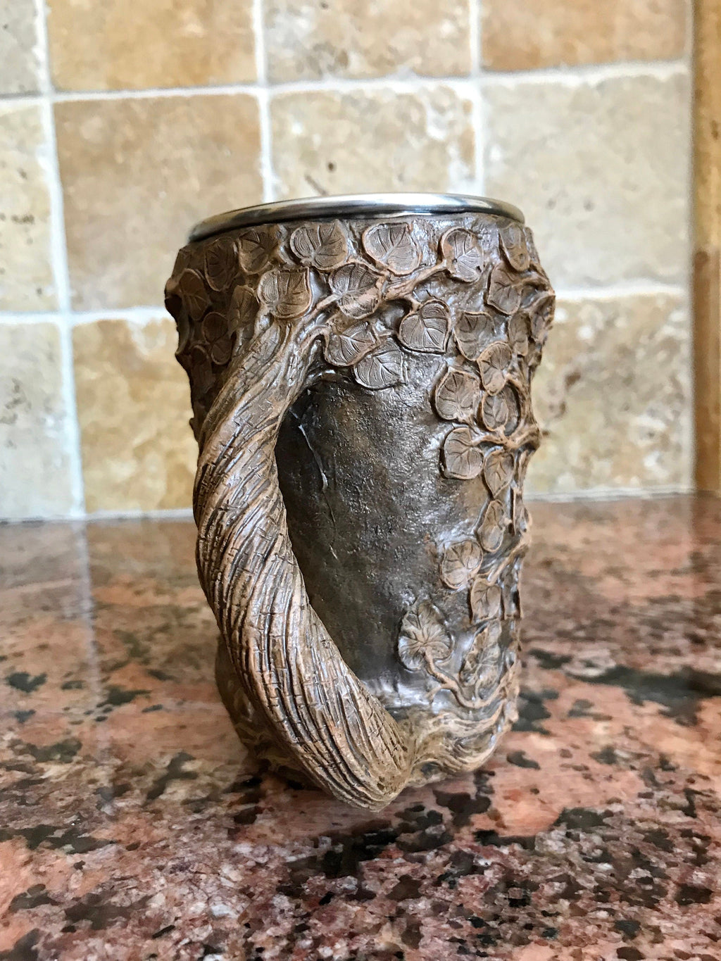 Dryad Mug, Hand Sculpted Resin Earthy Art Mug with Stainless Steel Liner| Fantasy Tree Spirit Mug, Witchy Cup Gift and Gothic Home Decor