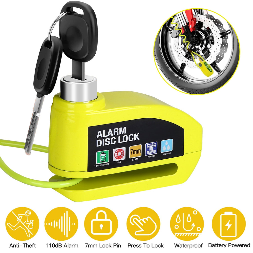 Motorcycle Disc Lock Alarm – Anti-Theft with 110dB Siren & Reminder Cable