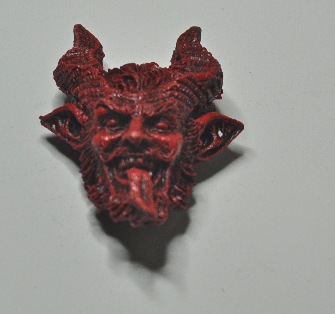Krampus Magnet, Hand Painted Resin Sculpture | Mythic Fantasy Decor | Krampus Head Magnet for Dark Fantasy and Gothic Decor