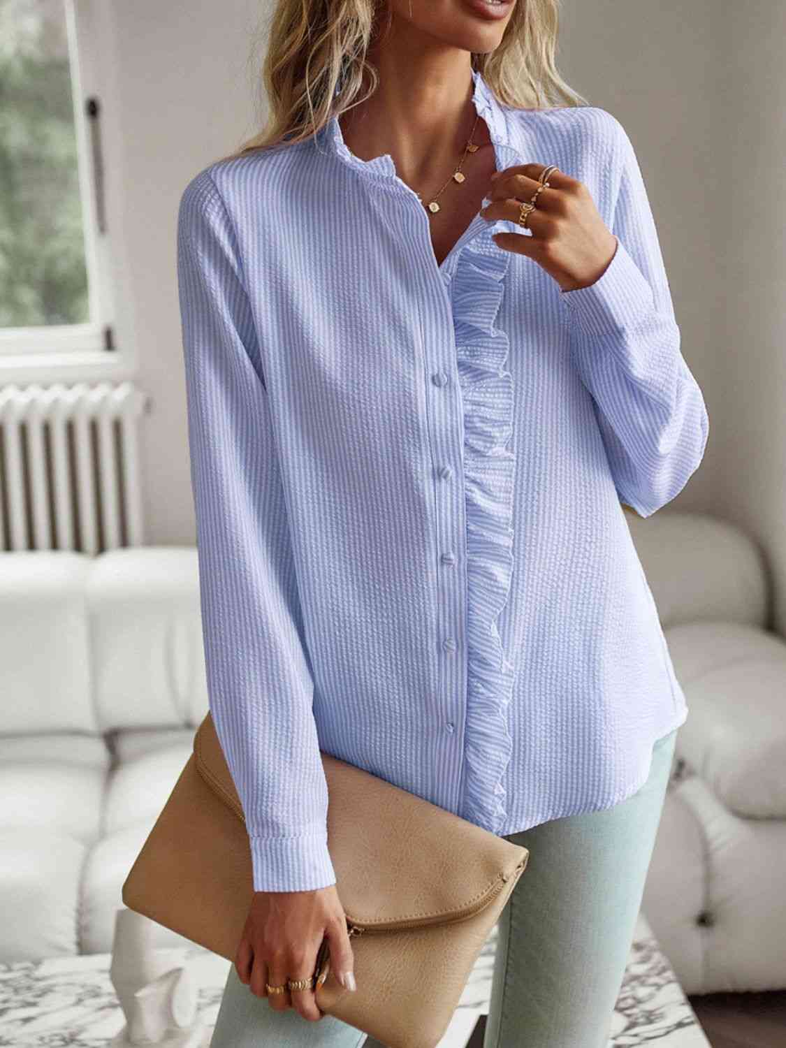 Ruffle Trim Shirt – Women's Fashion Top for Casual & Office Wear