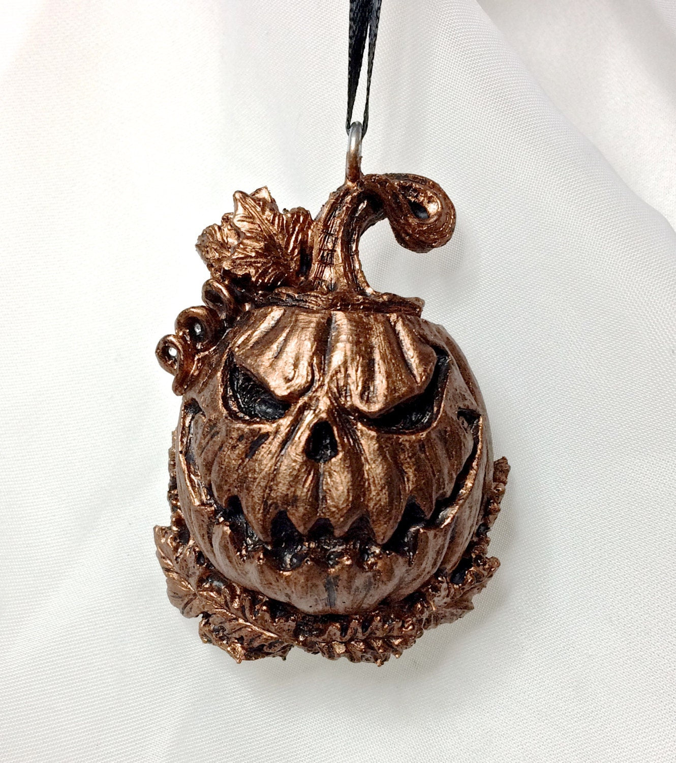 Jack O' Lantern Ornament, Hand Painted Resin Sculpture | Gothic Halloween Pumpkin Figurine | Dark Witchy Art for Spooky Holiday Decor