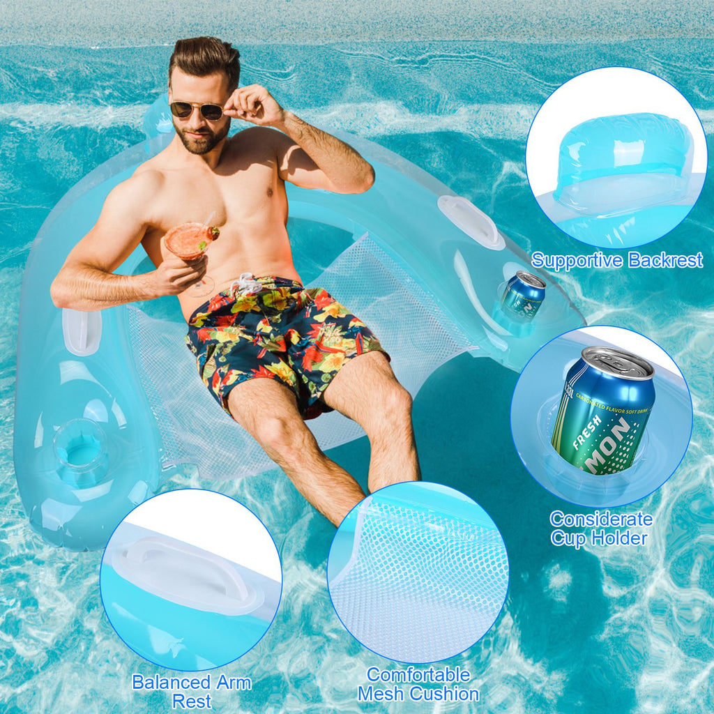 2Pcs Inflatable Float Pool Chair 286lbs Load Water Lounger Floating Mattress with Cup Holder Arm Rest Outdoor Pool Party Beach
