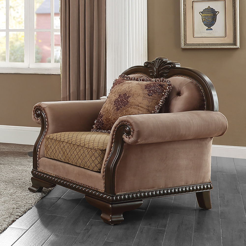 Chateau De Ville - Chair With Pillow (Same Lv01590) - Fabric & Espresso