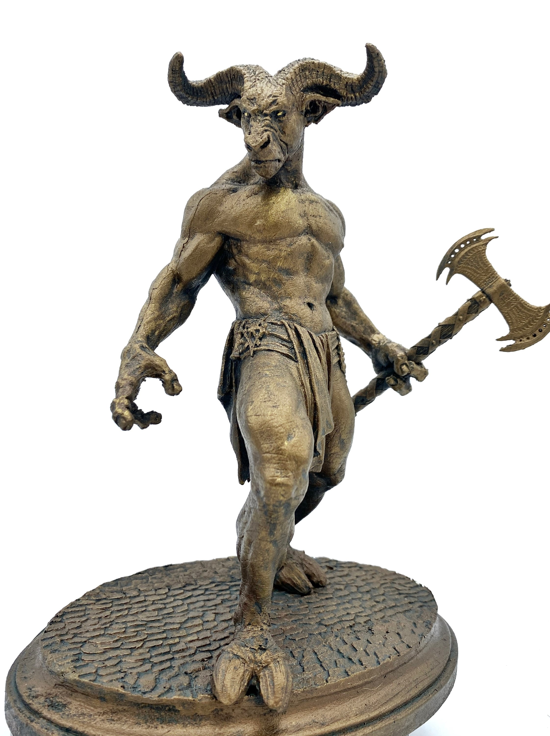 Minotaur Statue, Hand Painted Resin Sculpture | Mythical Creature Figurine | Unique Legendary Minotaur Monster Figurine. Fantasy Art Decor
