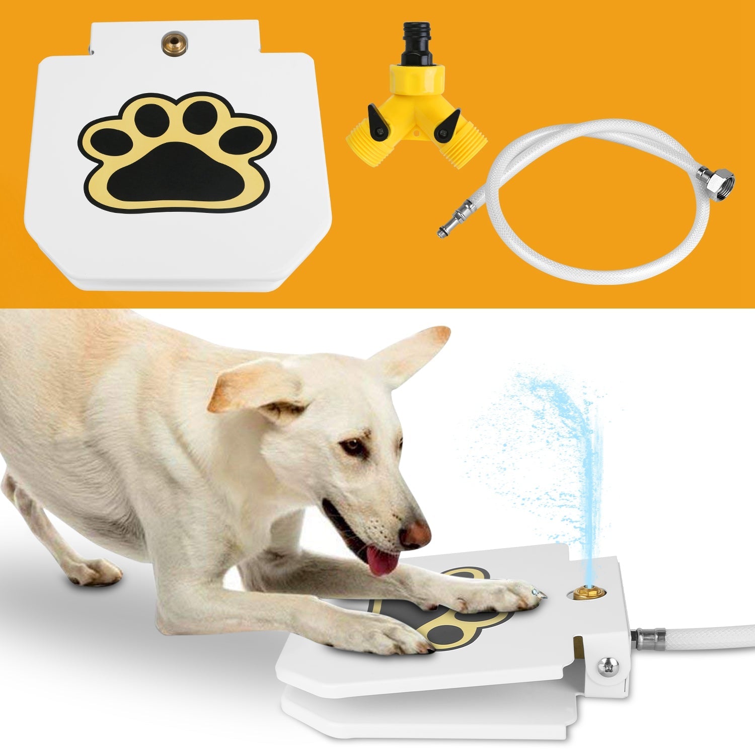 Dog Water Fountain Outdoor Dog Pet Water Dispenser Step-on Activated Sprinkler w/ Interactive Paw Pedal Valve for Drinking Fresh Water