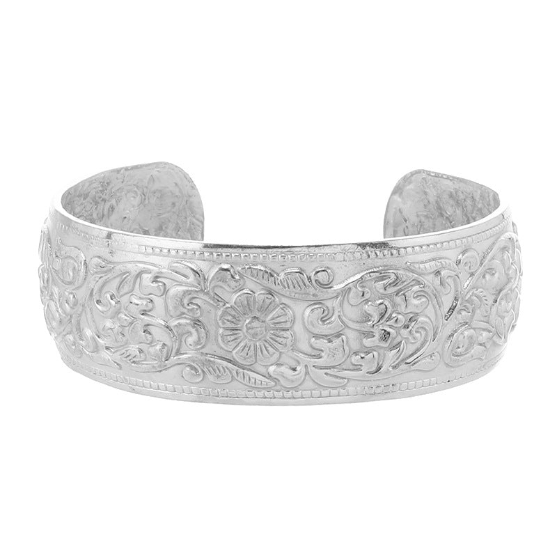 Big Elegant Luxury Amazing Classic Fashion Flower Metal Tibetan Indian Silver Vintage Retro Fashion Cuff Bracelet Bangle For Woman With Details of Animals