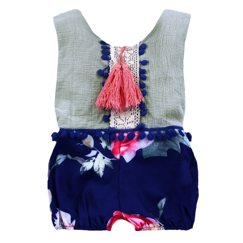 Baby Romper Floral Tassels Sleeveless Backless Jumpsuit for Newborn Baby Girl