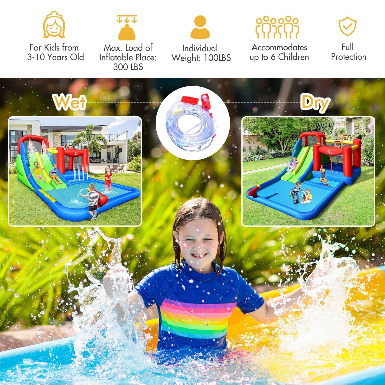 Inflatable Water Slide with Ocean Balls for Kids without Blower