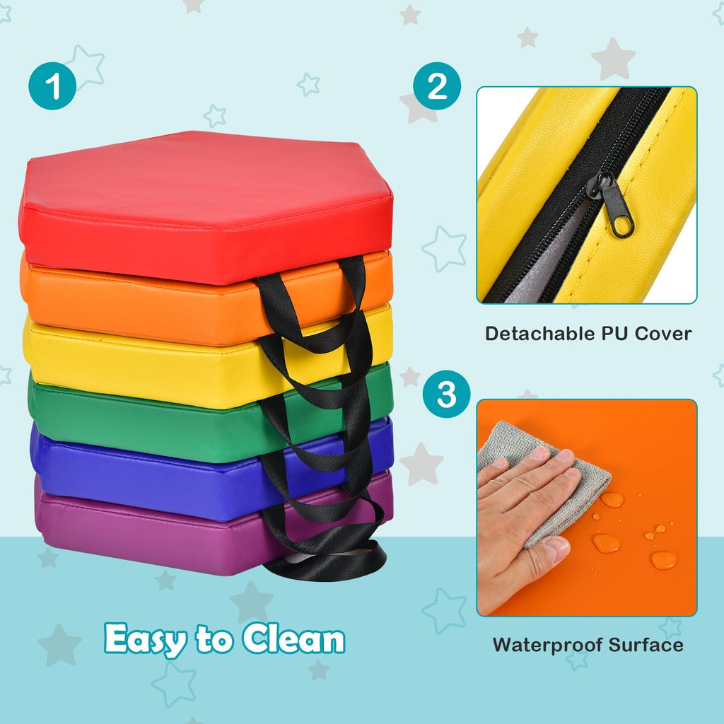 6 Pieces Multifunctional Hexagon Toddler Floor Cushions Classroom Seating with Handles-Multicolor
