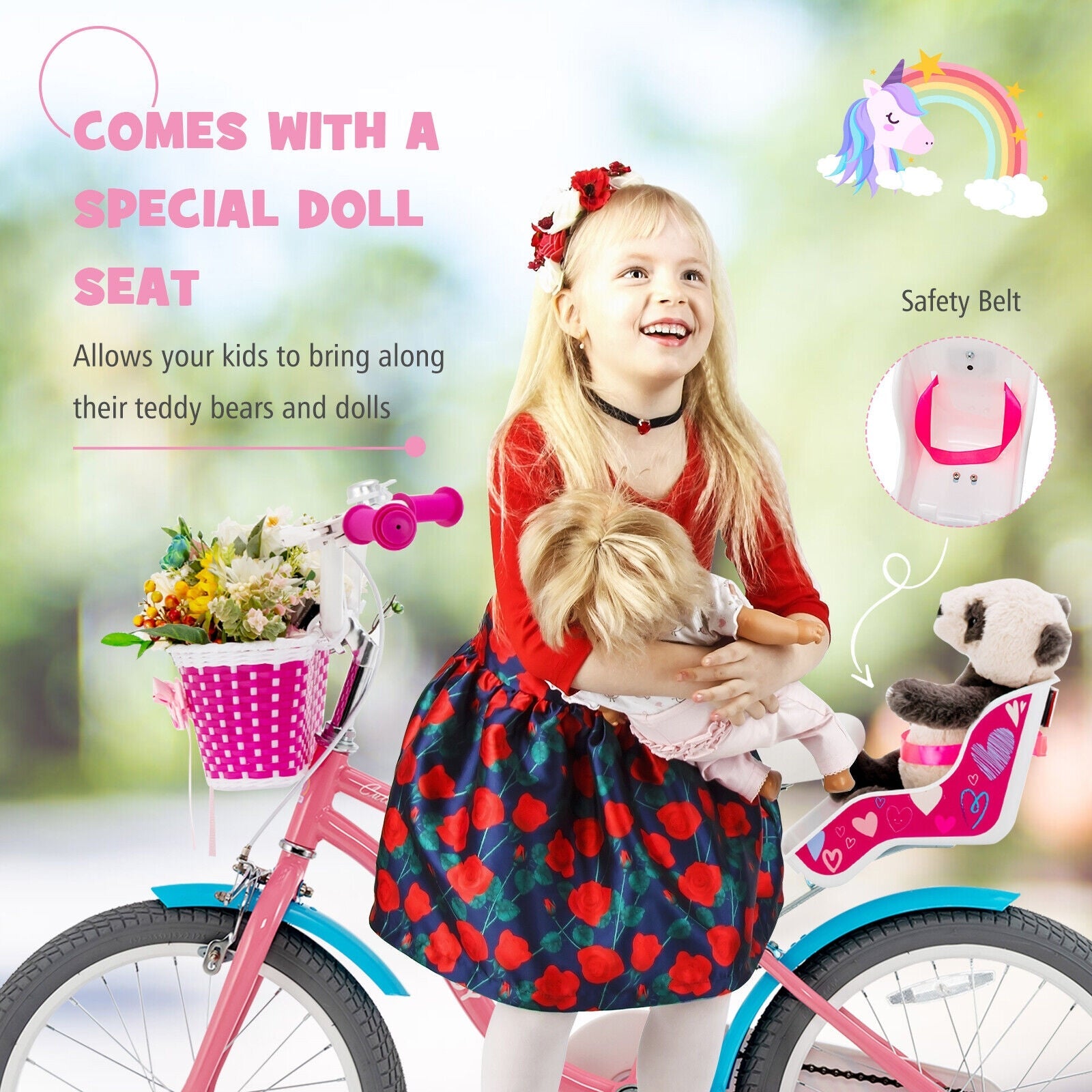 Kids Bicycle with Training Wheels and Basket for Boys and Girls Age 3-9 Years-18 inches