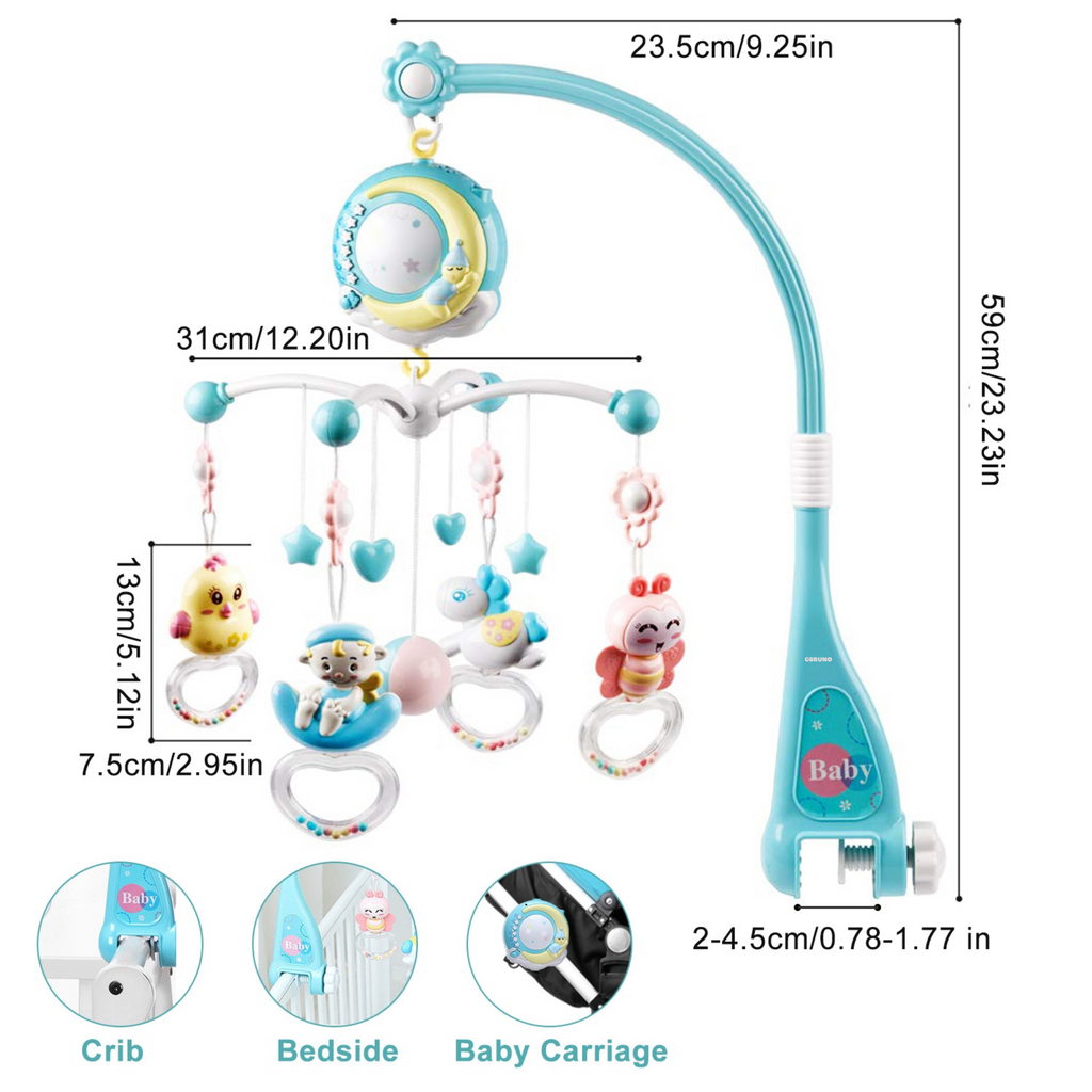 Baby Musical Crib Bed Bell Rotating Mobile Star Projection Nursery Light Baby Rattle Toy w/ Music Box Remote Control