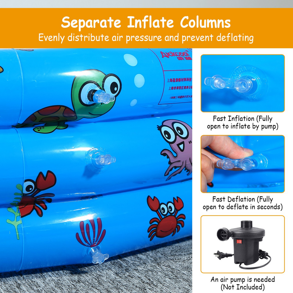 51x13Ó Inflatable Swimming Pool Blow Up Family Pool For 3 Kids Foldable Swim Ball Pool Center w/ 4 Valves Bottom Water Drain Plug For Indoor Backyard