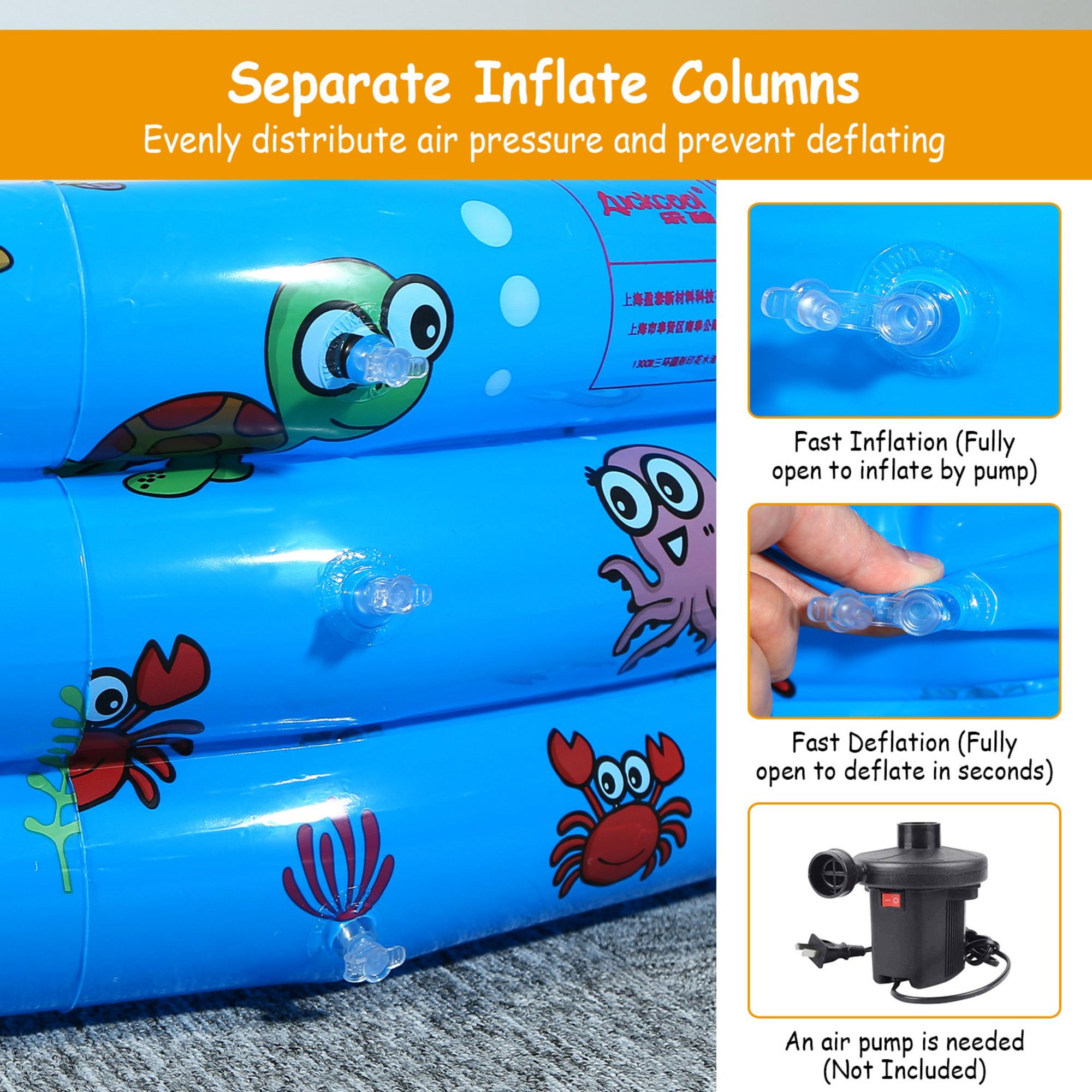 51x13Ó Inflatable Swimming Pool Blow Up Family Pool For 3 Kids Foldable Swim Ball Pool Center w/ 4 Valves Bottom Water Drain Plug For Indoor Backyard