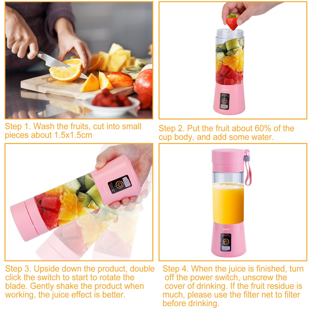 Portable Juicer Blender USB Rechargeable Juicer Cup Fruit Baby Food Mixing Machine w/ 6 Blades Powerful Motor