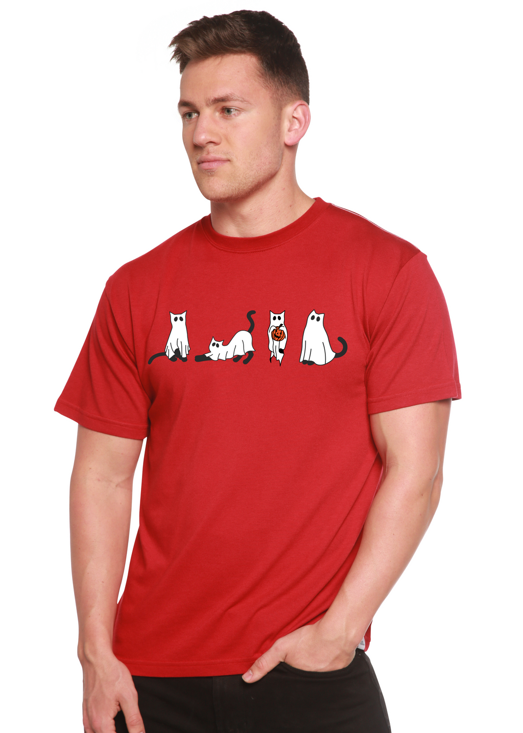Halloween Cats Men's Bamboo Viscose/Organic Cotton Short Sleeve Graphic T-Shirt