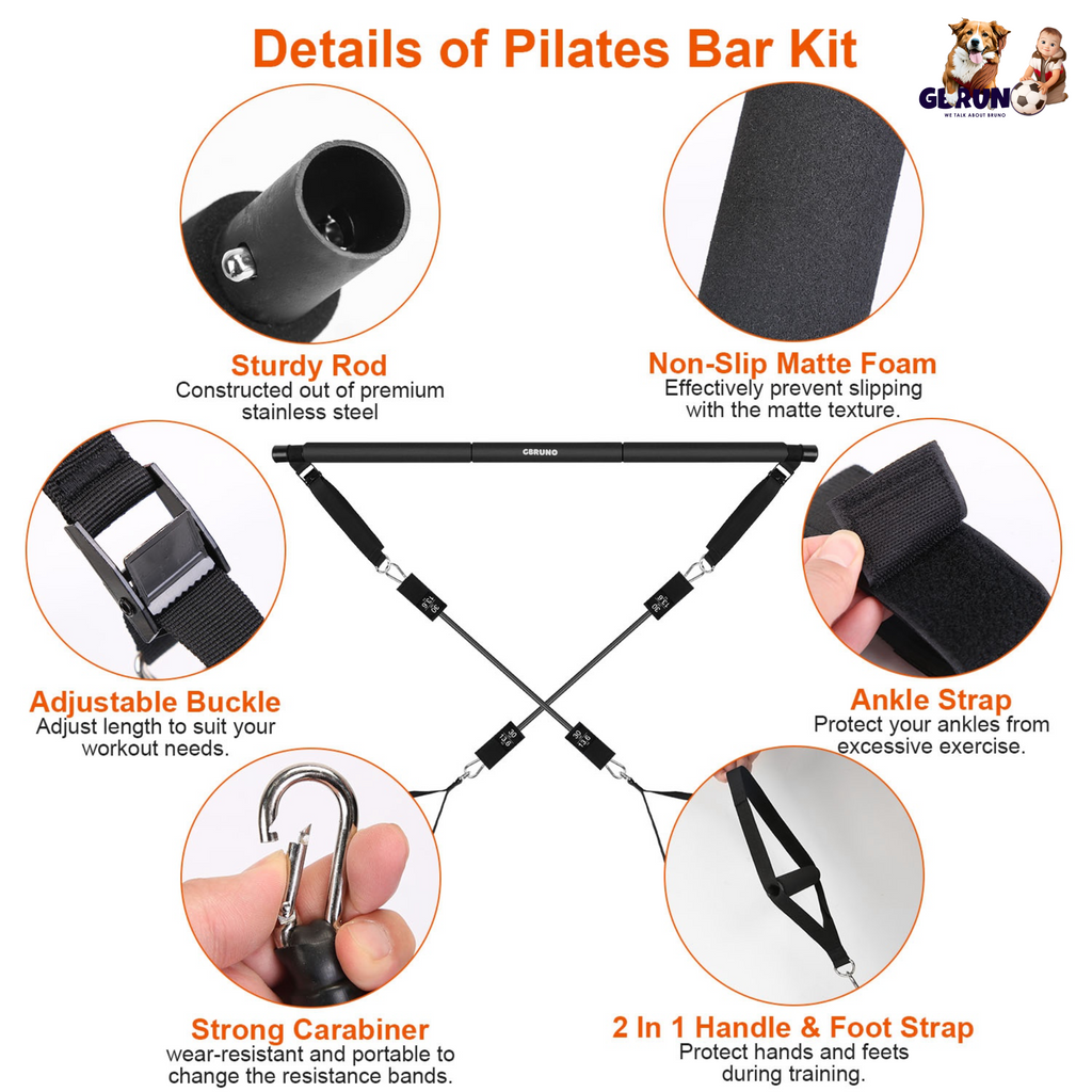 Pilates Bar Kit with 180LBS Resistance Bands Multifunctional Pilates Yoga Toning Bar Full Body Exercise Equipment Set for Beginners Intermediates Prof