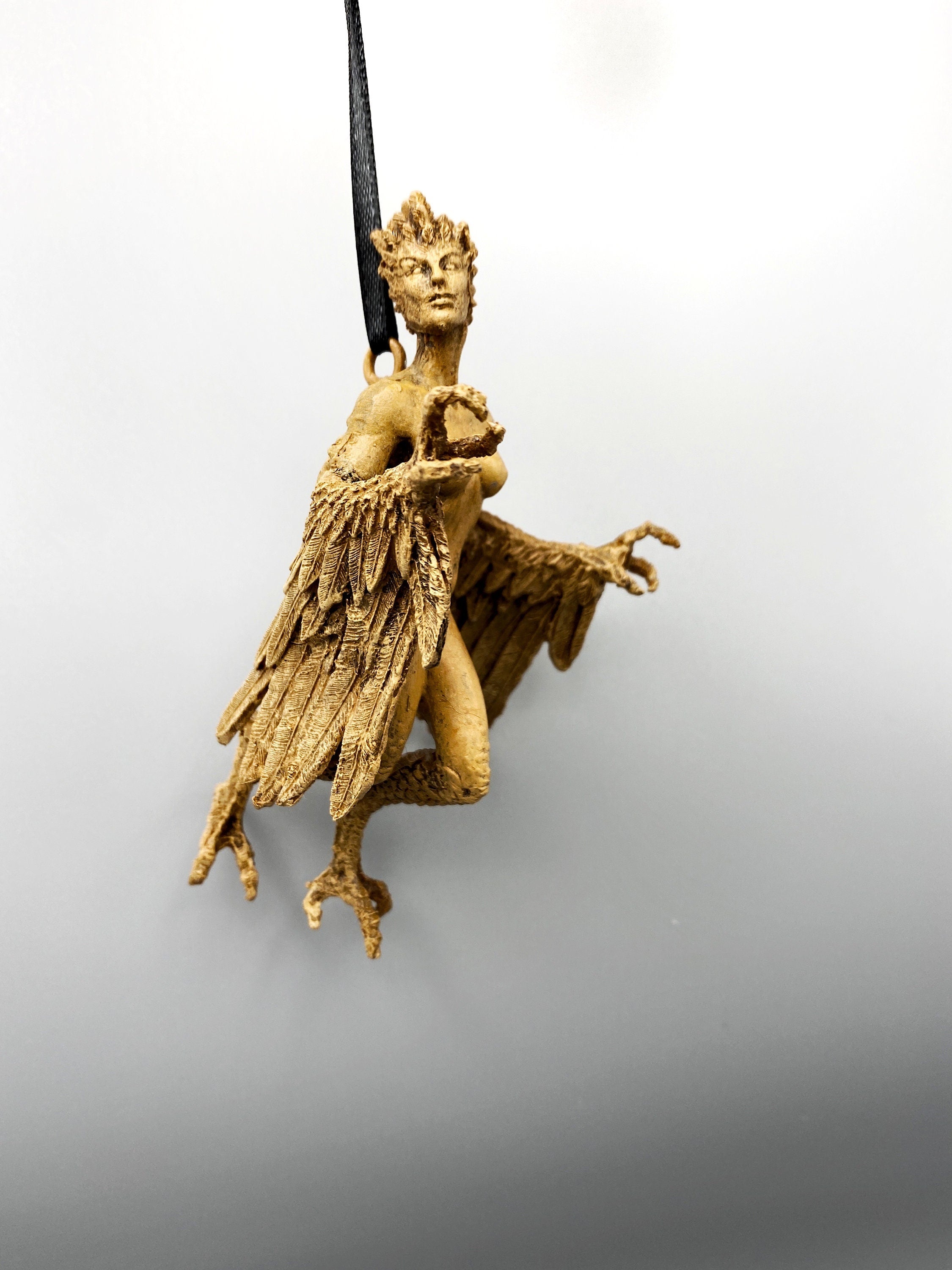 Harpy Ornament, Hand Painted Resin Sculpture | Mythical Creature Figurine | Unique Legendary Bird Woman Ornament. Fantasy Art Holiday Decor