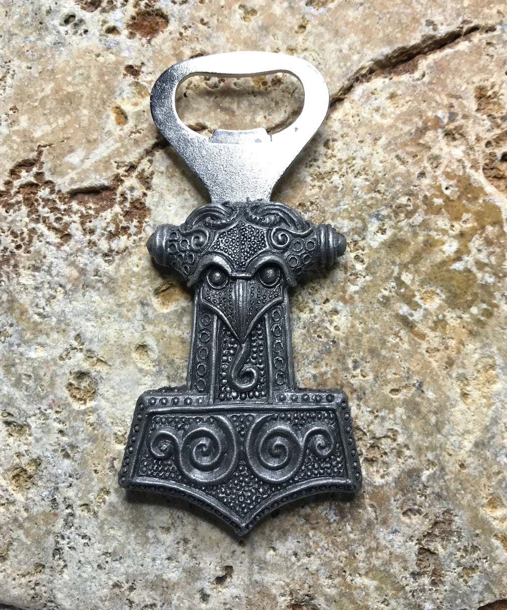 Thor's Hammer Bottle Opener, Hand Painted Resin | Medieval Norse Barware, Mjolnir Viking Bottle Opener | Fantasy Gothic Barware Gift
