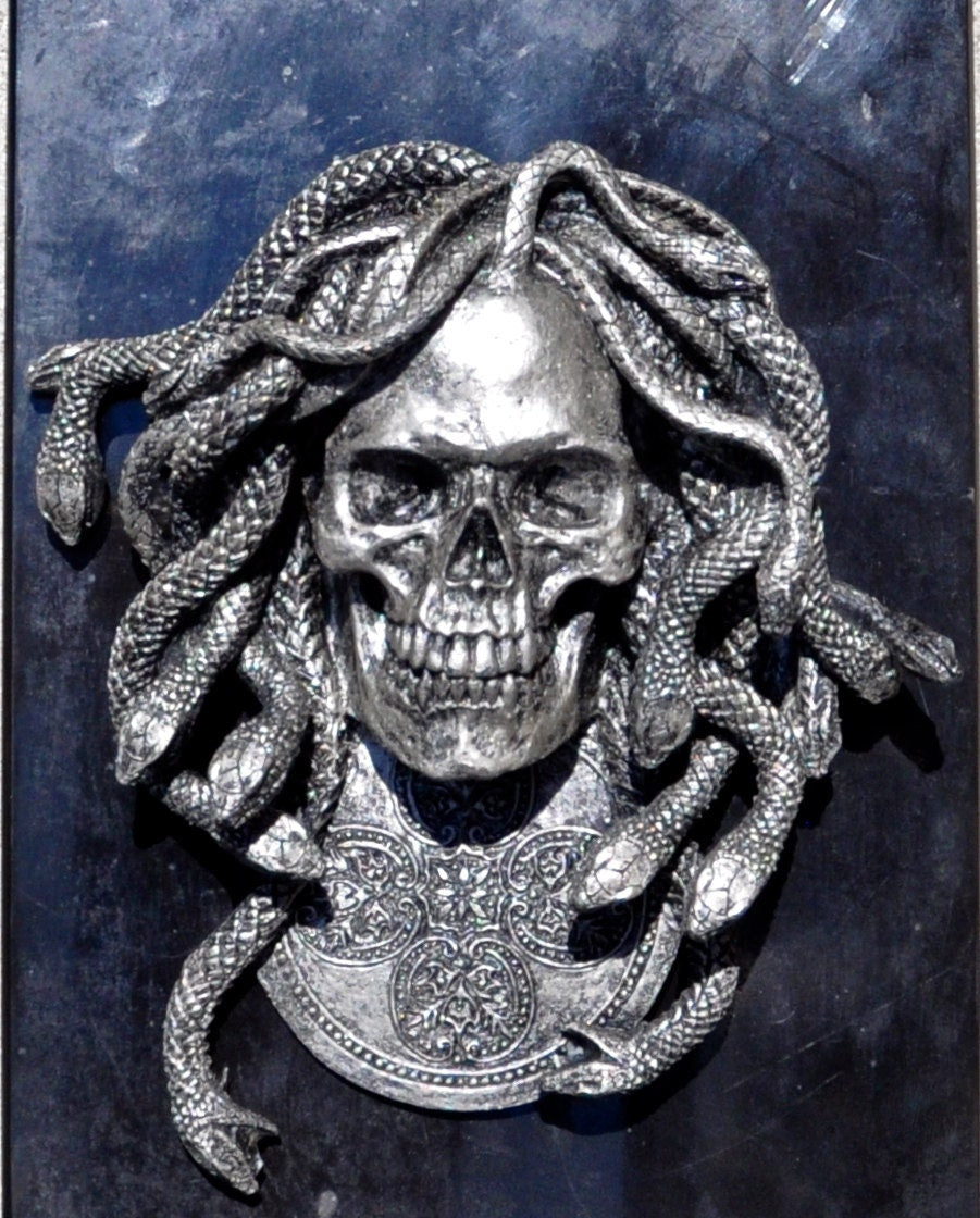 Medusa Skull Wall Plaque, Hand Painted Resin Sculpture | Mythic Gothic Wall Art | Medusa Skull Plaque for Gothic and Fantasy Home Decor