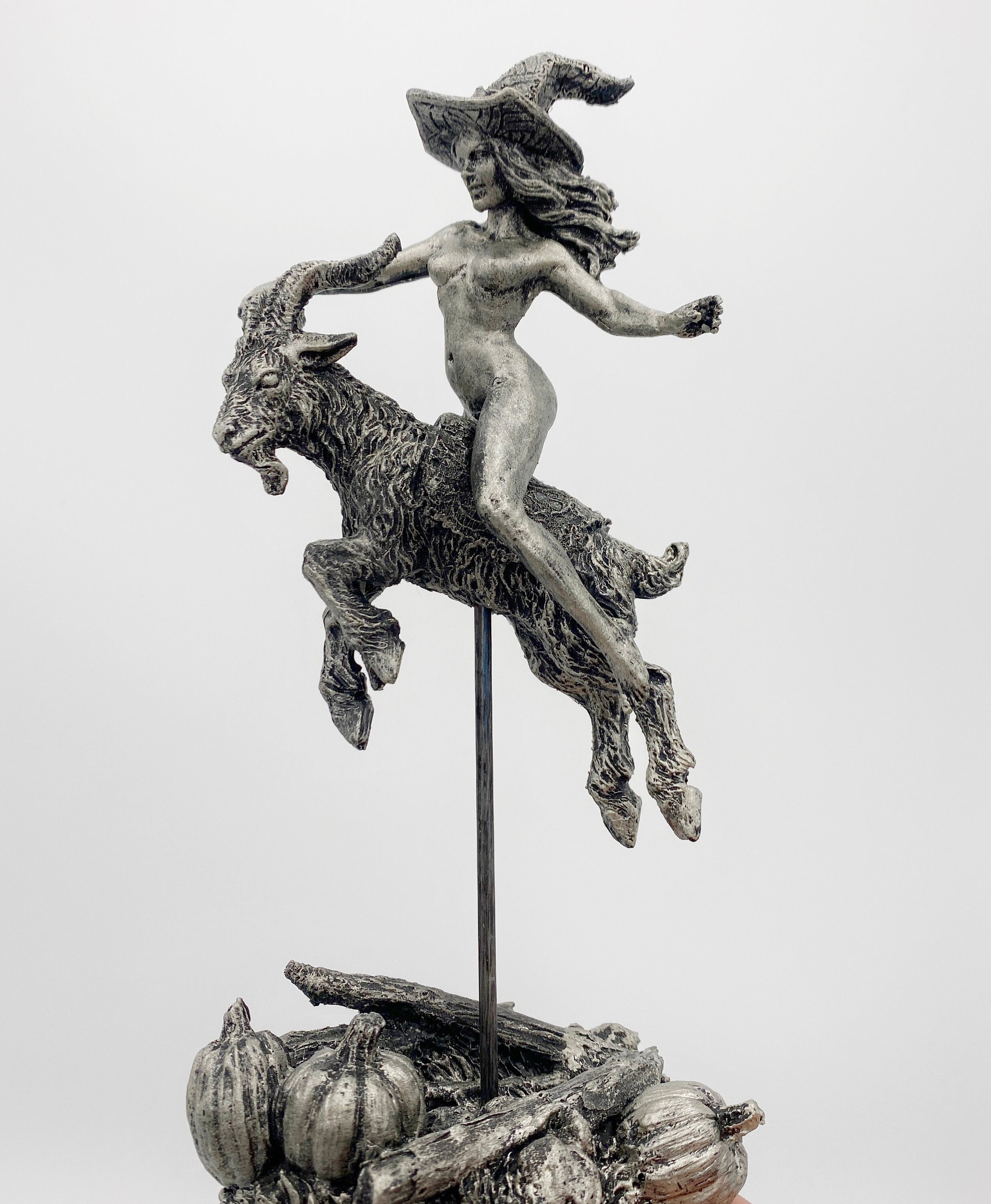 Witch’s Sabbath: Goat Rider Statue, Hand Painted Resin Sculpture | Pagan Folklore Witchcraft Figurine | Witchy Art for Gothic Home Decor