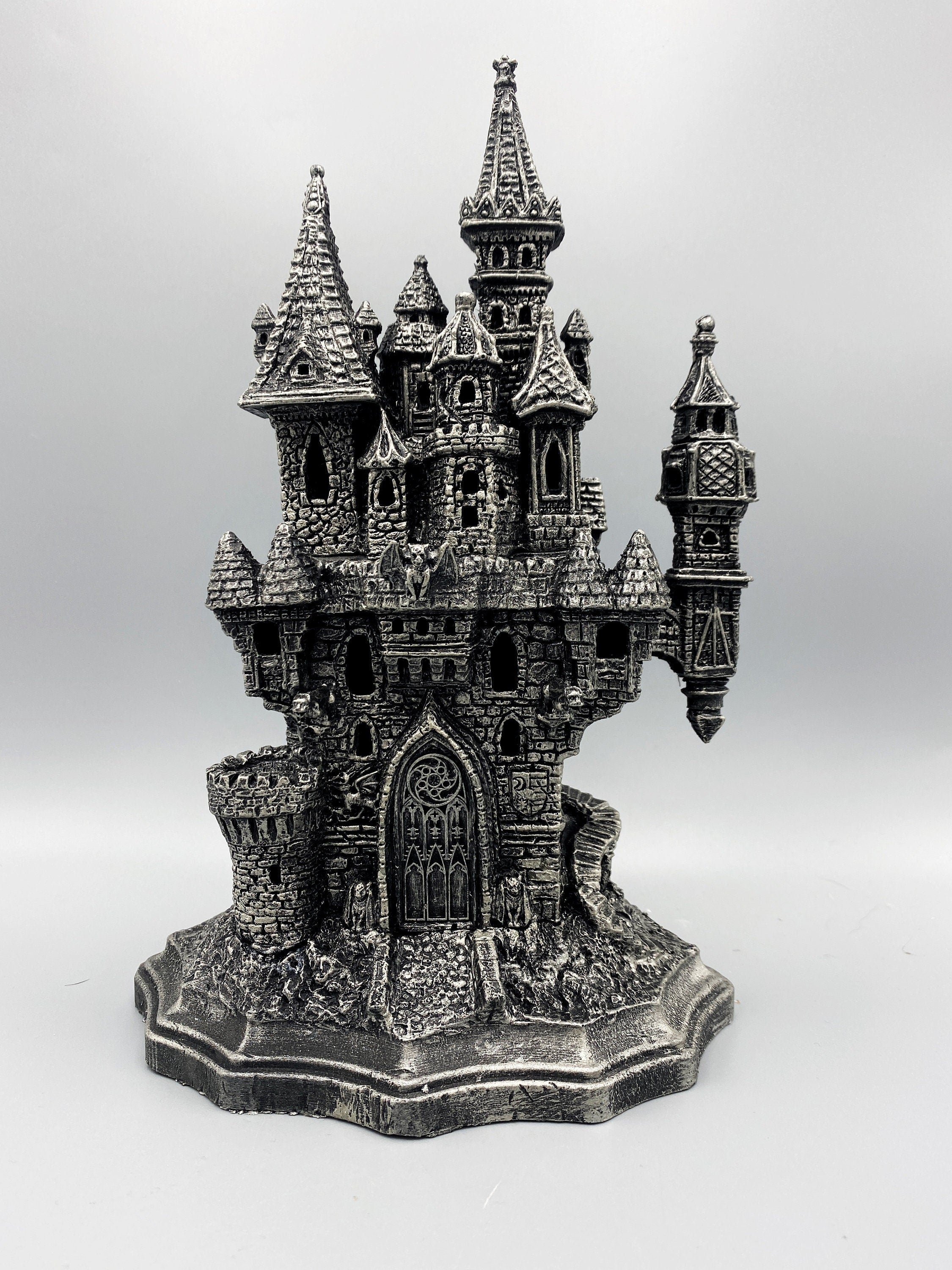 Castle Dracula, Gothic Hand Painted Resin Sculpture with LED Tea Light |Vampire Lair Gothic Statue |Gift for Gamers and Spooky Home Decor