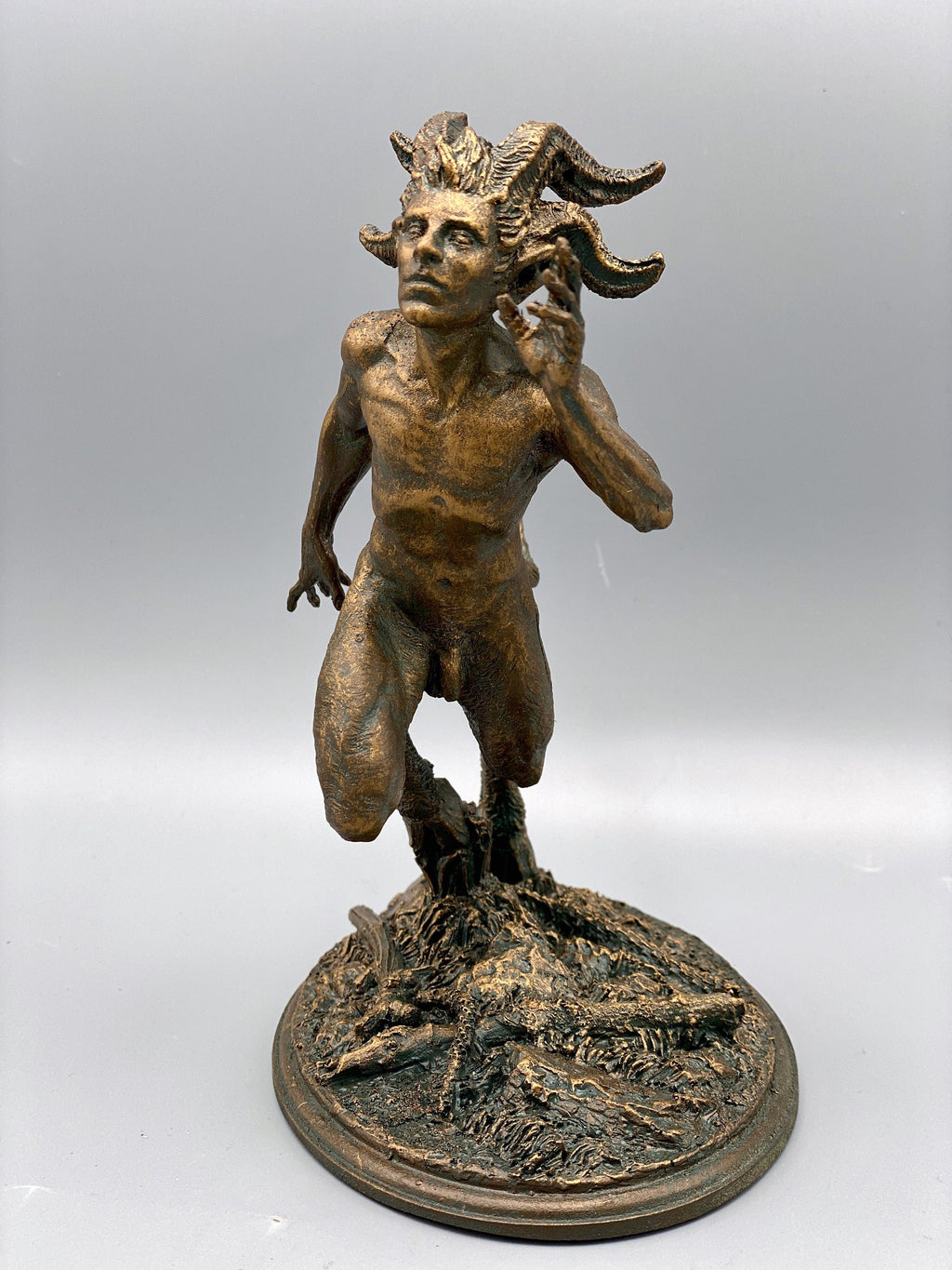 Running Satyr Statue, Hand Painted Resin Sculpture | Mythical Creature Figurine | Unique Legendary Faun Figurine. Fantasy Art Decor