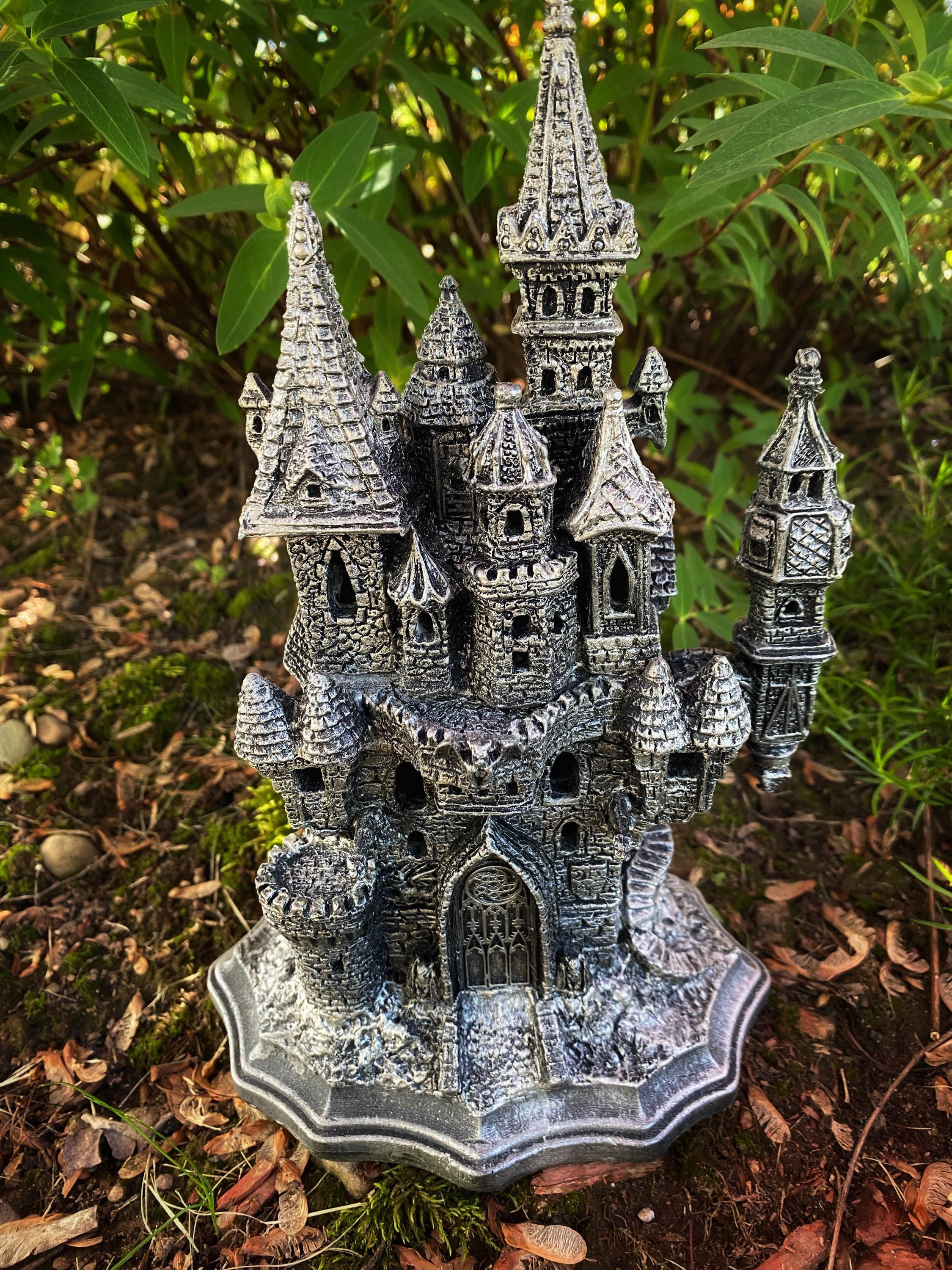 Castle Dracula, Gothic Hand Painted Resin Sculpture with LED Tea Light |Vampire Lair Gothic Statue |Gift for Gamers and Spooky Home Decor