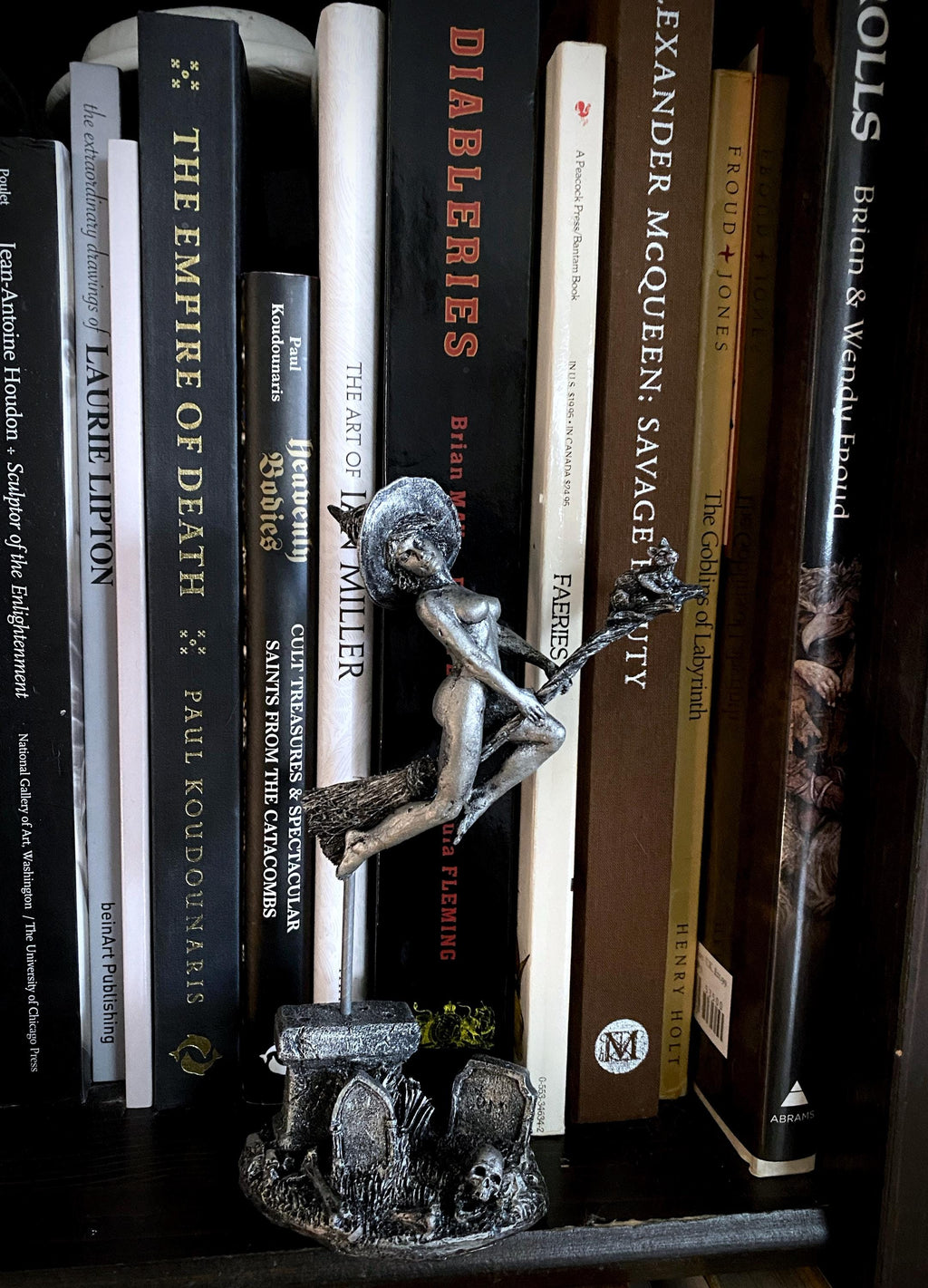 Witch’s Sabbath: Broomstick Rider Statue, Hand Painted Resin Sculpture | Pagan Folklore Figurine | Witchy Art for Gothic Home Decor