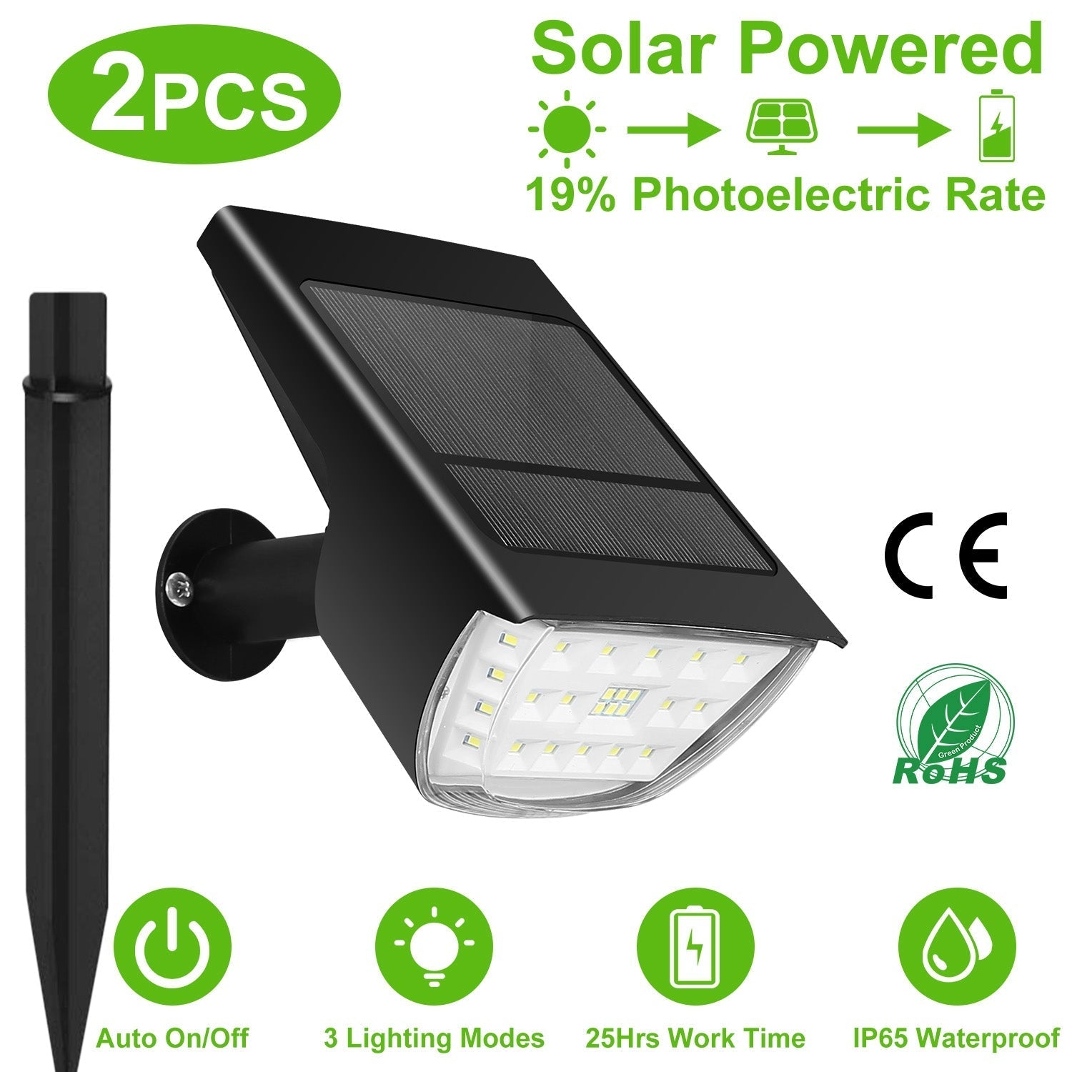 Solarek 32 LEDs Solar Landscape Spotlights IP65 Waterproof Solar Lights Auto On/Off Solar Powered Security Wall Lights 3 Modes Lighting For Yard Garde