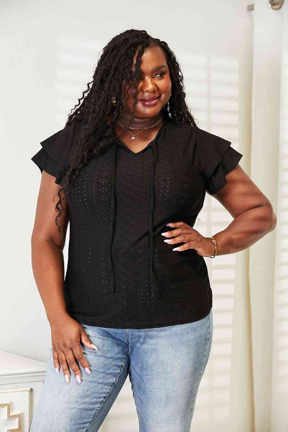 Flutter Sleeve Top – Exquisite Elegance Women's Blouse