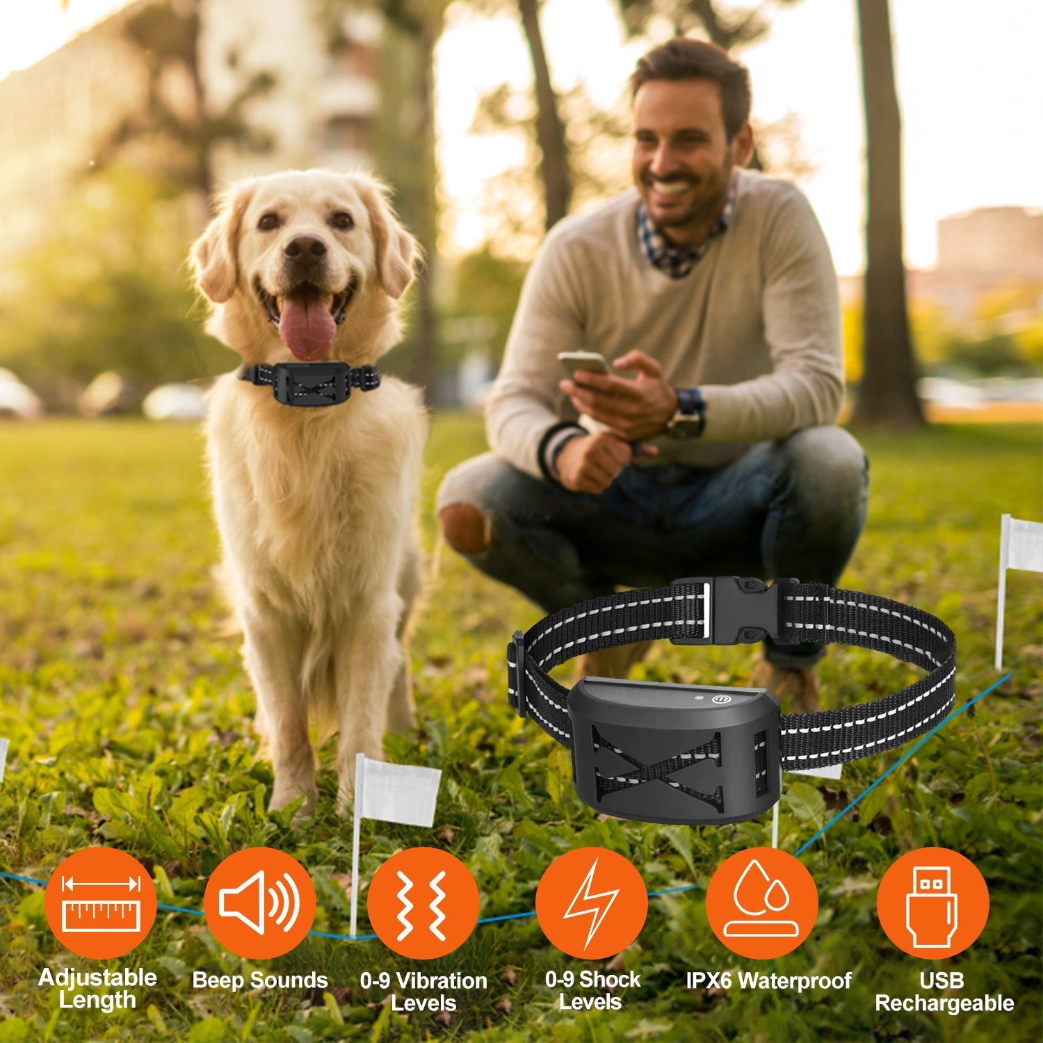 Electric Dog Collar Receiver Anti-Bark Dog Deterrent Training Collar with Beep Vibration Shock Modes for Dog Fence System