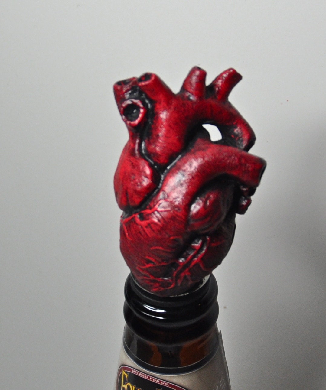 Anatomical Heart Winestopper, Hand Painted Resin | Gothic Medical Decor, Anatomy Heart Bottle Stopper |Fantasy Gothic Wine and Barware Gift