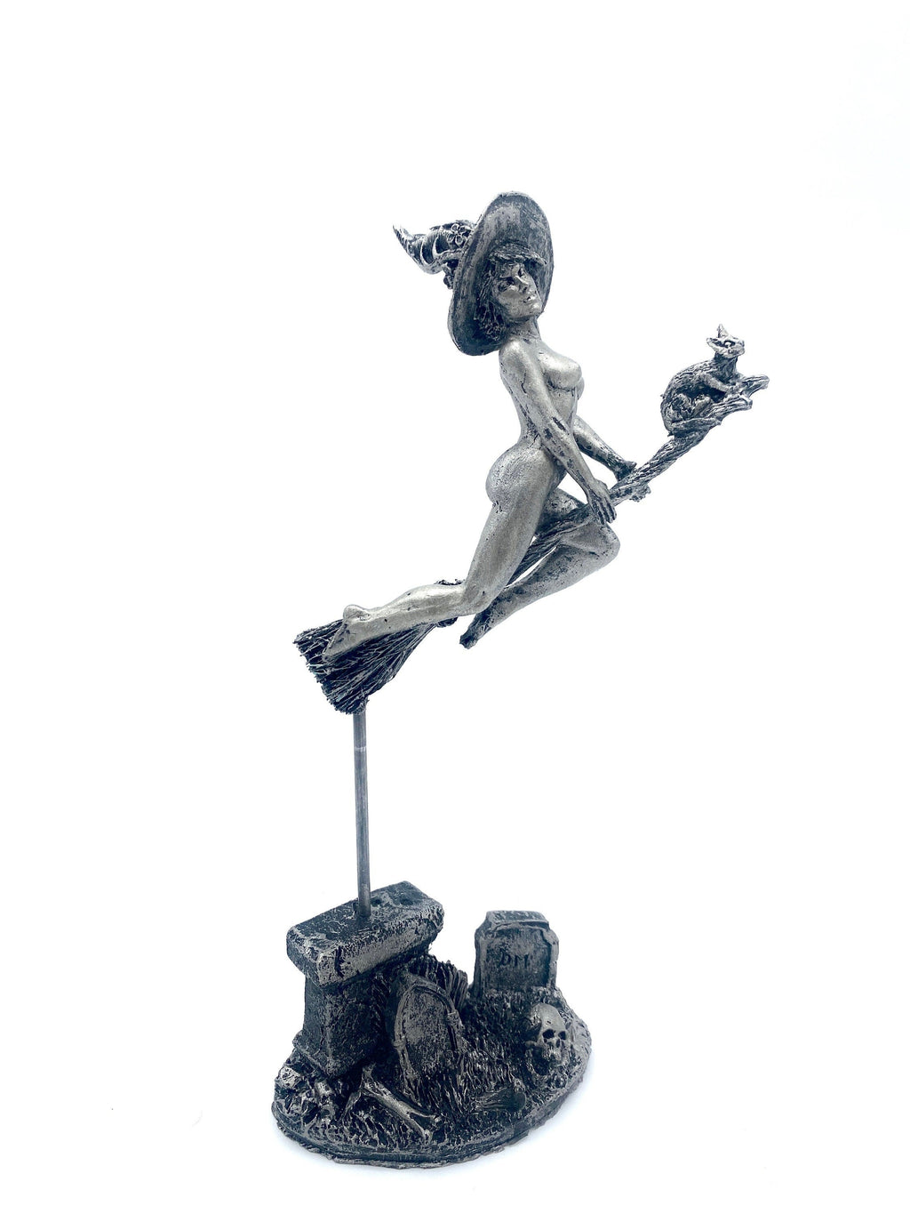 Witch’s Sabbath: Broomstick Rider Statue, Hand Painted Resin Sculpture | Pagan Folklore Figurine | Witchy Art for Gothic Home Decor