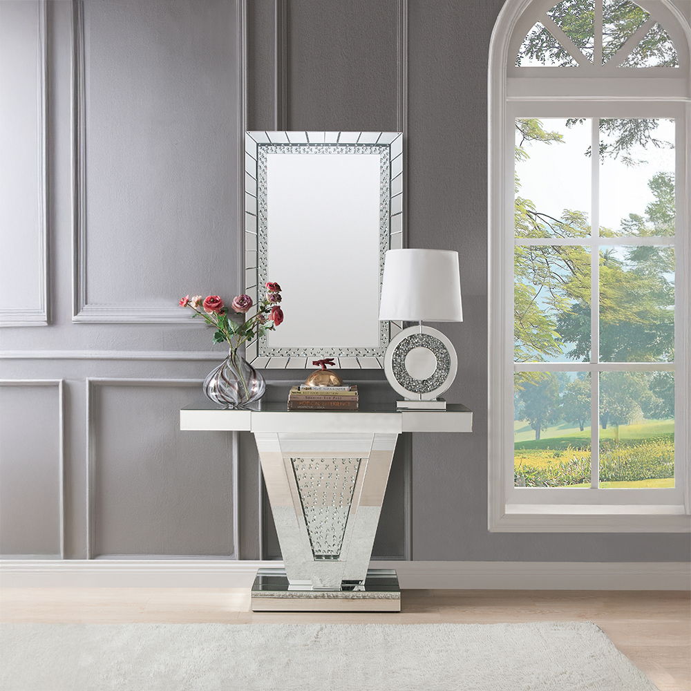 Nysa - 32"H Console Table - Mirrored & Faux Crystals