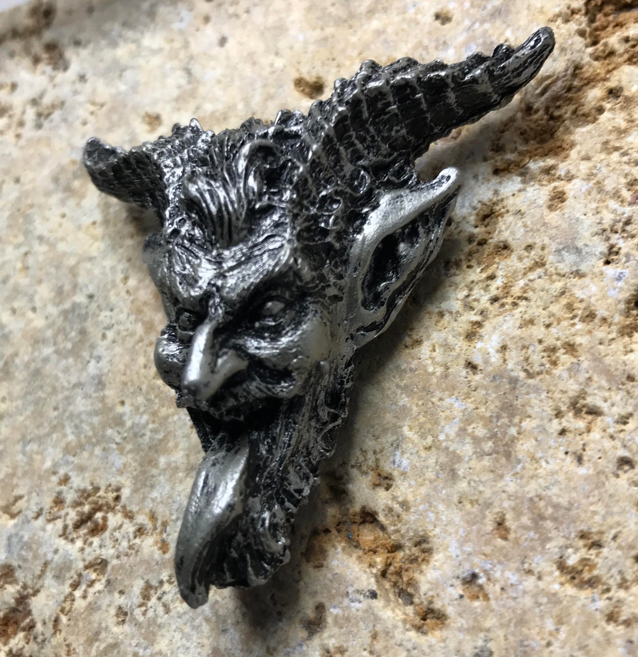 Krampus Magnet Version 2, Hand Painted Resin Sculpture | Mythic Fantasy Decor | Krampus Head Magnet for Dark Fantasy and Gothic Decor