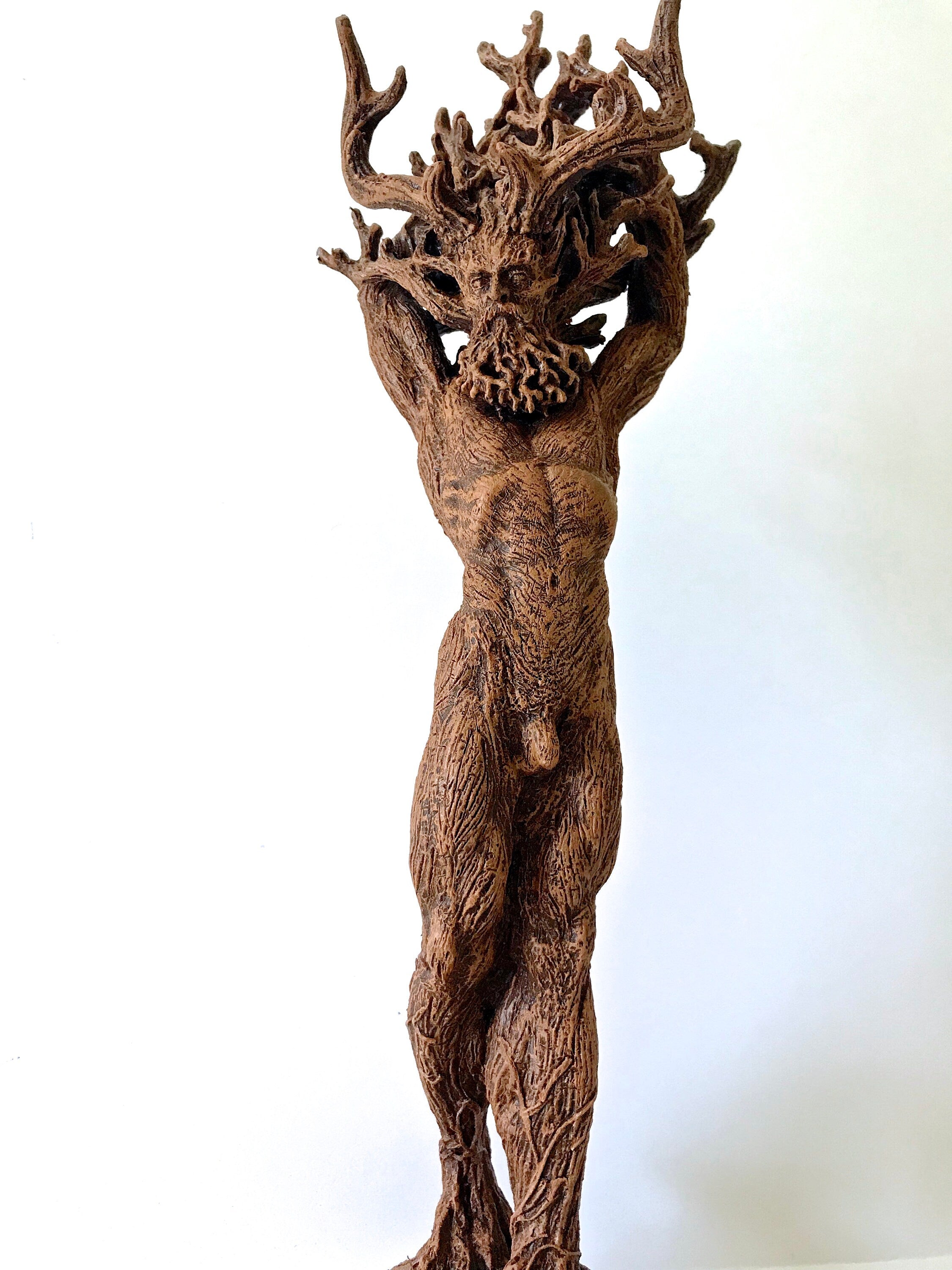 Green Man/ Cernunnos Hand Painted Resin Sculpture | Mythical Forest Creature Figurine | 15” Woodland God Altar Statue for Nature Lovers
