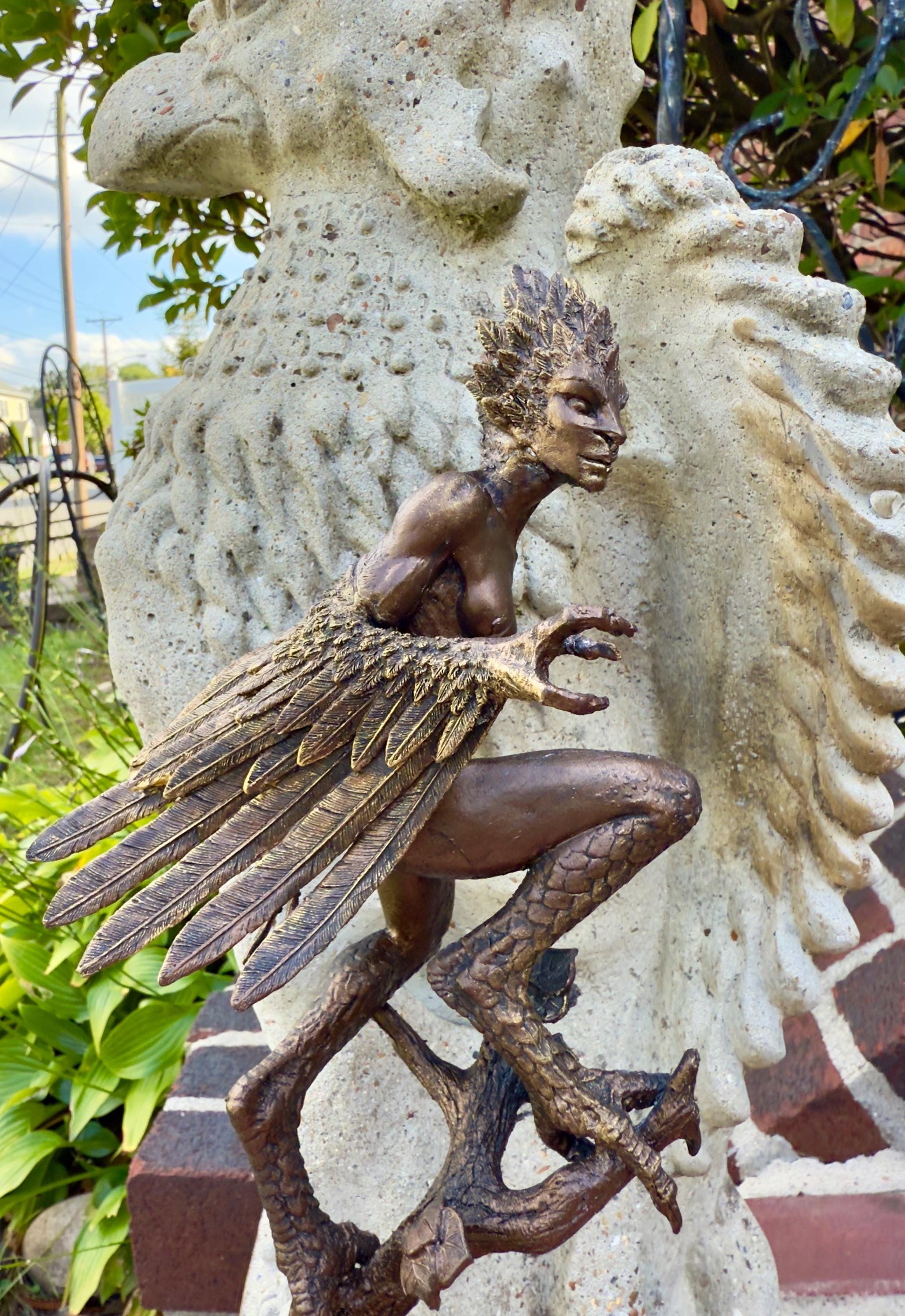 Harpy Statue, Hand Painted Resin Sculpture | Mythical Creature Figurine | Unique Legendary Bird Woman Figurine. Fantasy Art Decor